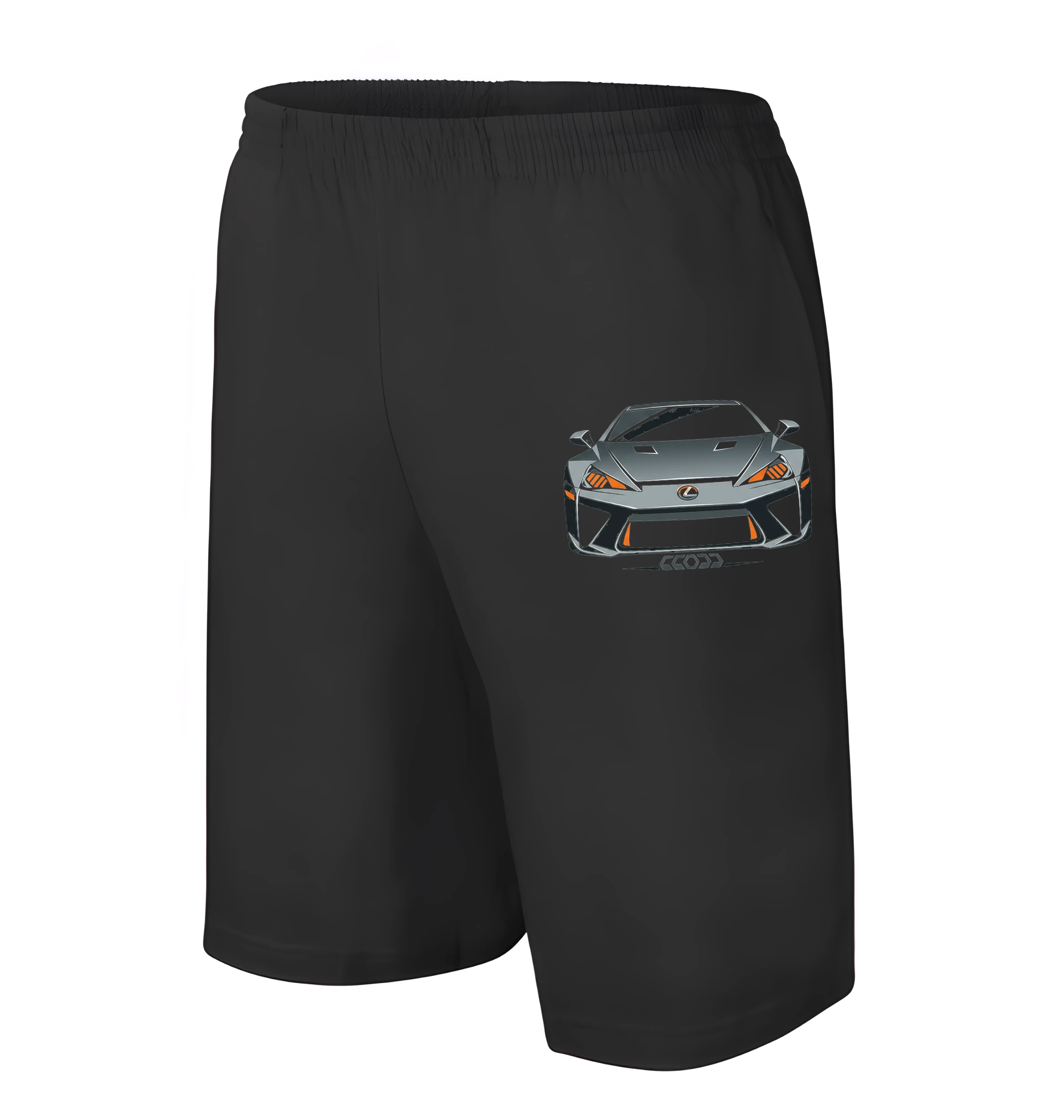 men_shorts_black_Noční_Precizní_Silueta_Lexus_Lfa_Dynamický_Ocelový_Dravec_S_Oranžovými_Akcenty_Black_uptop