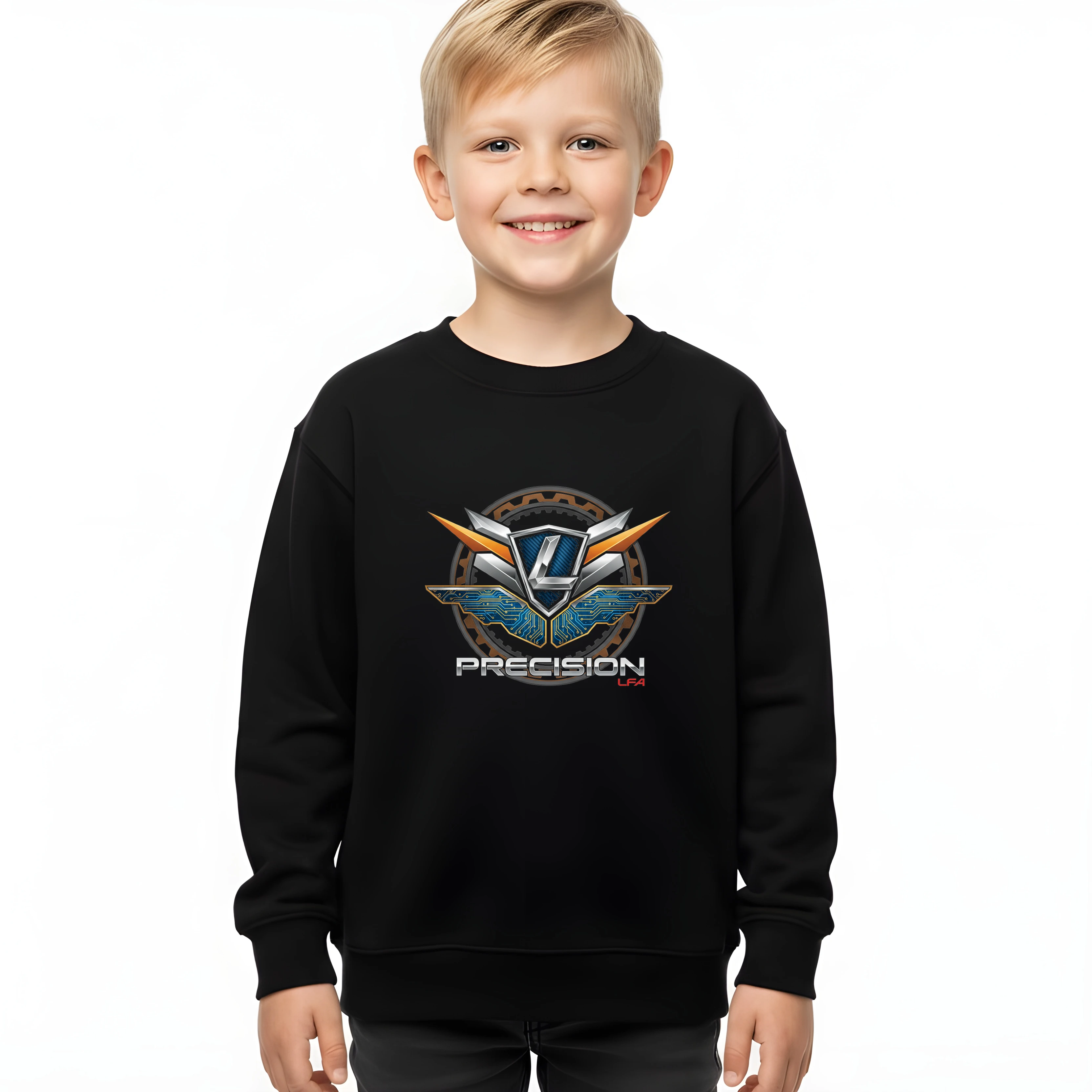 kids_sweatshirt_black_Přesnost_Lfa_Precizní_Síla_Křídla_A_Štít_Technologie_Black