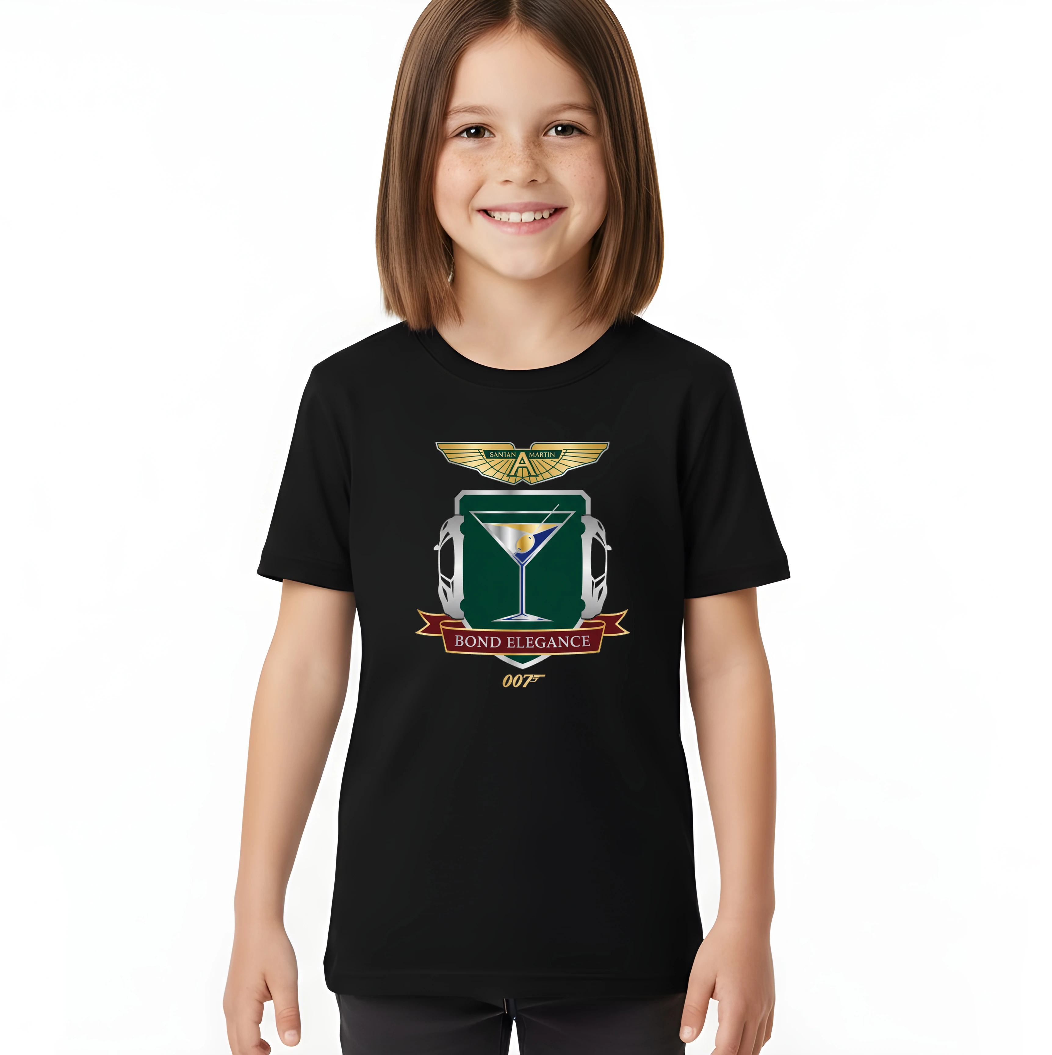 kids_tshirt_black_Ušlechtilá_Elegance_Aston_Martin_Bond_007_Martini_Šarm_A_Rychlost_Black