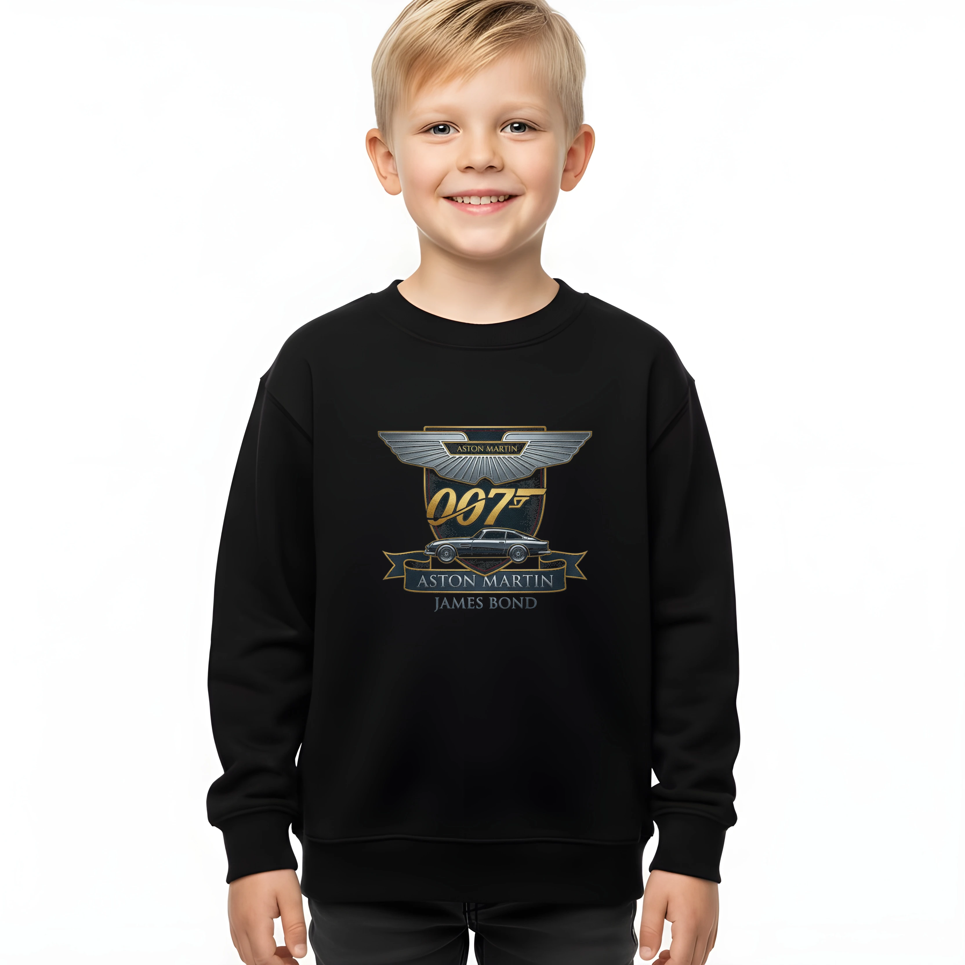 kids_sweatshirt_black_Ikonická_Elegance_Aston_Martin_V_Záři_James_Bond_Black
