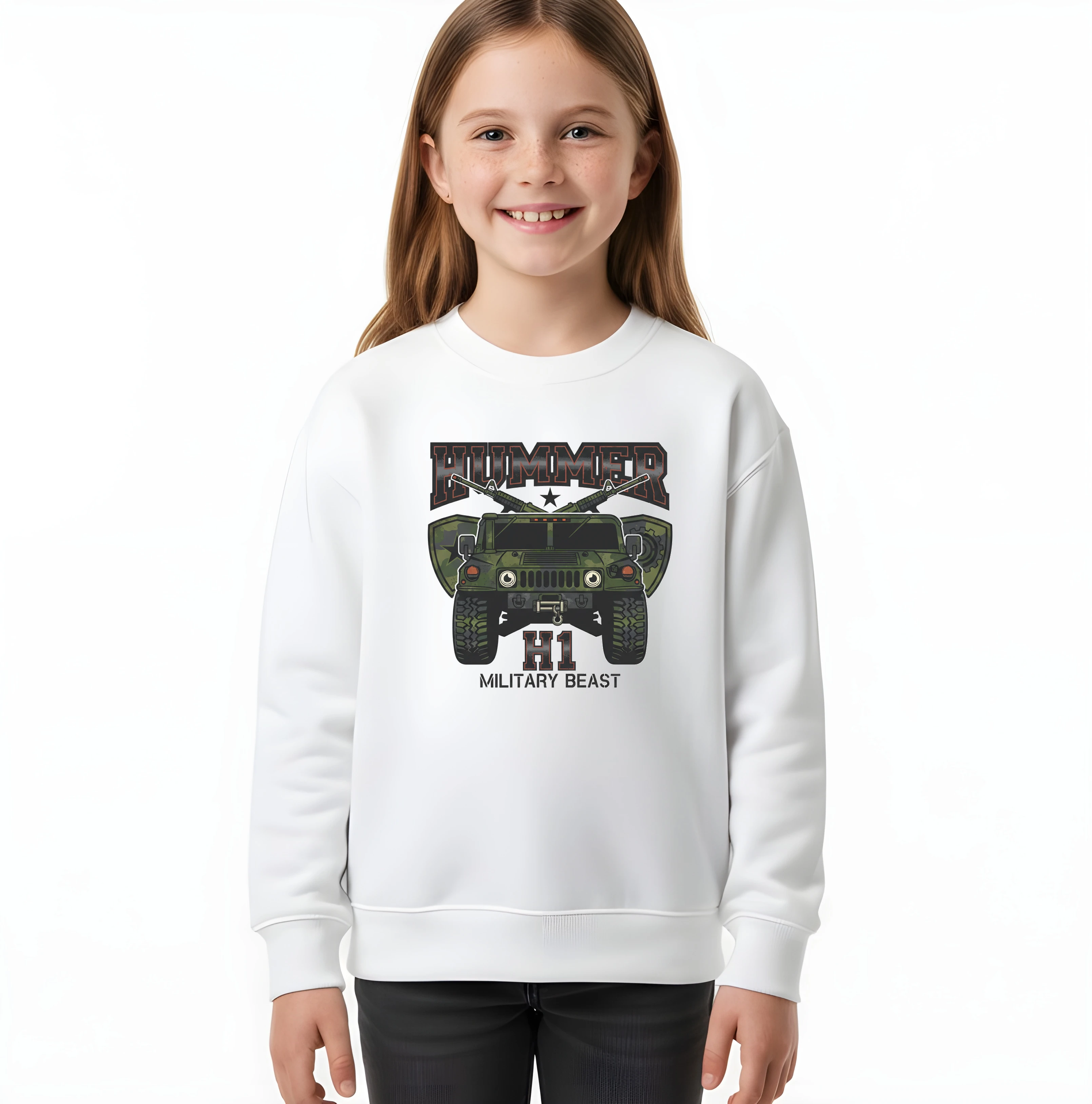 kids_sweatshirt_white_Hummer_H1_Vojenská_Bestie_Maskáčový_Terénní_Obr_White