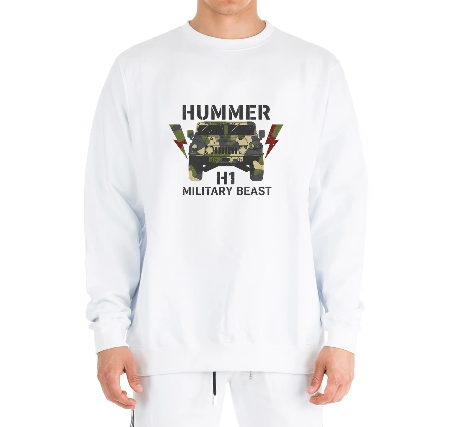 sweatshirt_white_Hummer_H1_Armádní_Maskování_Divoký_Terénní_Výkon_A_Nezastavitelná_Síla_White