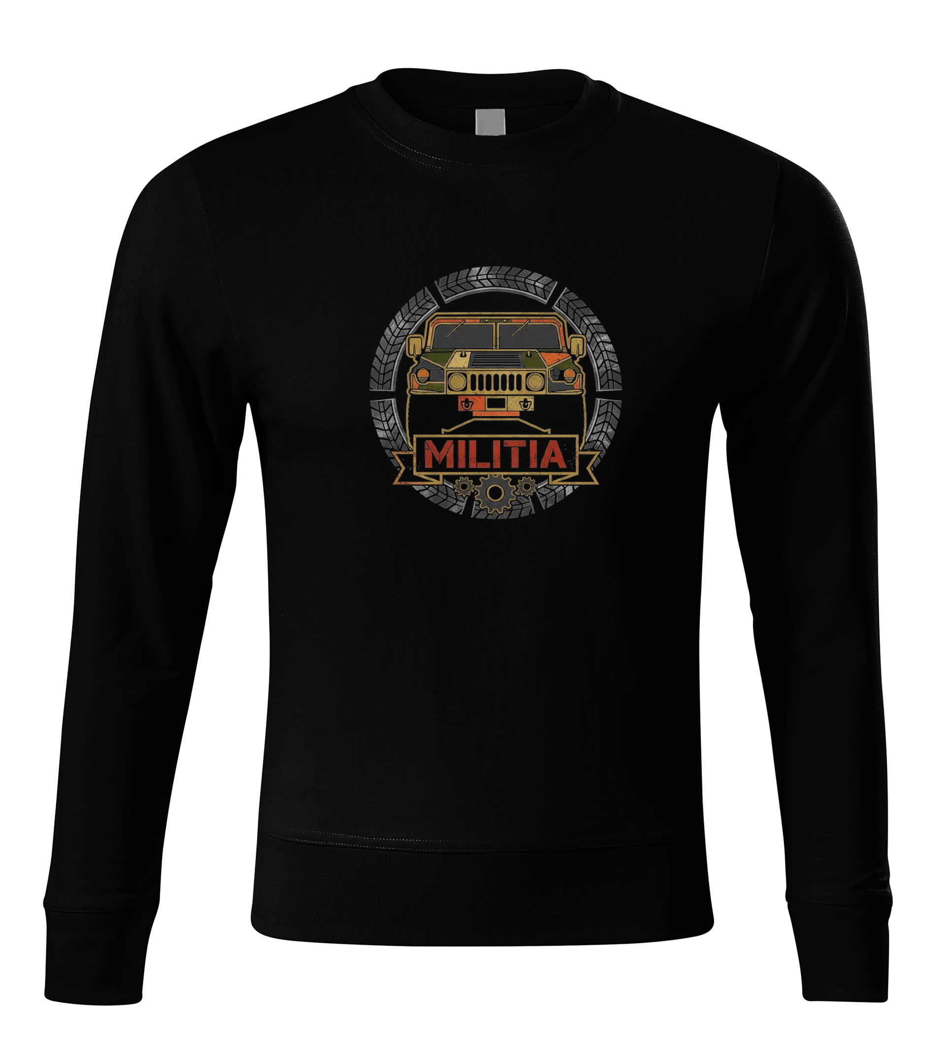sweatshirt_black_Hummer_H1_Militia_Militární_Bestie_Offroad_V_Kruhu_Pneumatik_A_Ozubených_Kol_Black