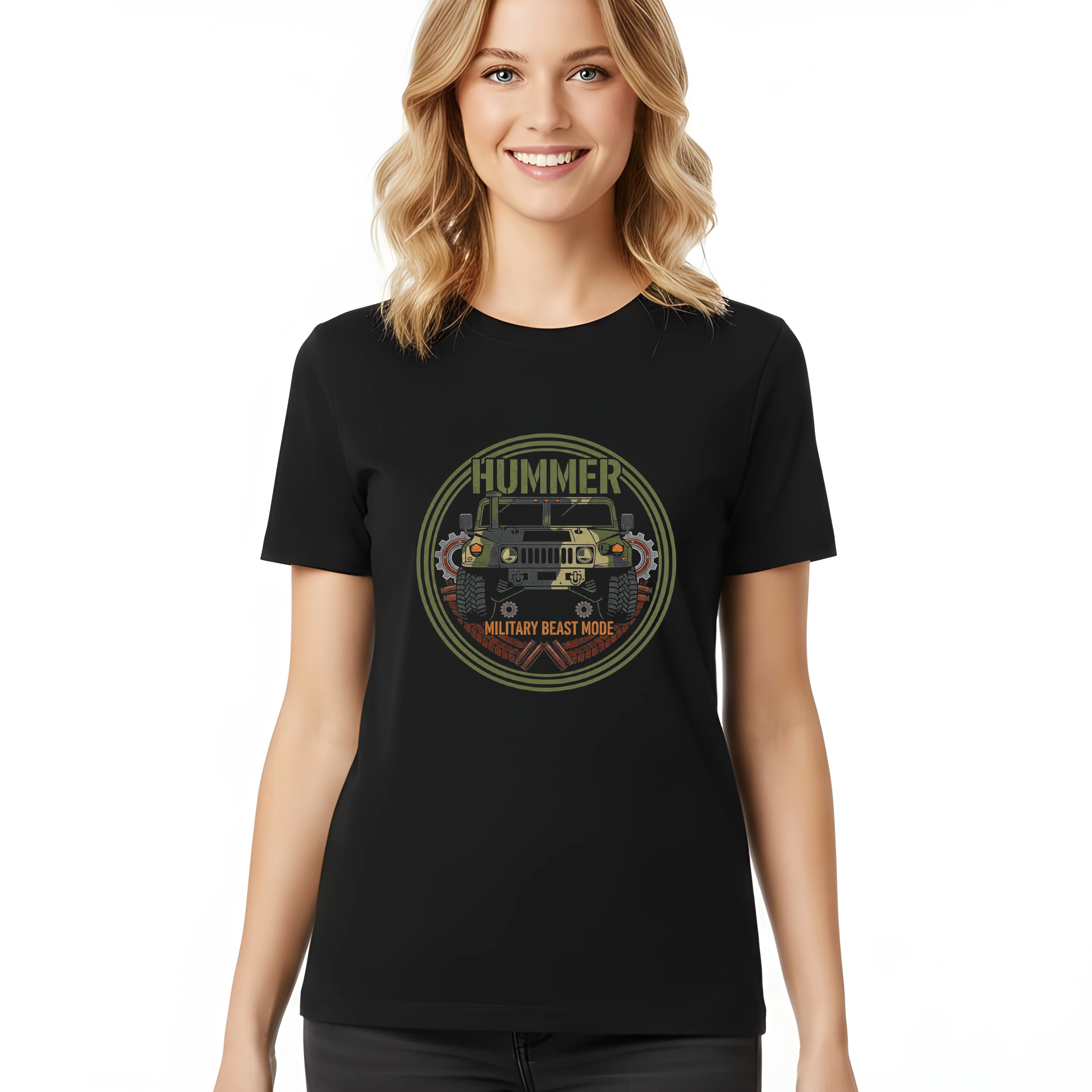 woman_tshirt_black_Hummer_H1_Armádní_Beast_Mode_Brutální_Terénní_Síla_A_Maskování_Black