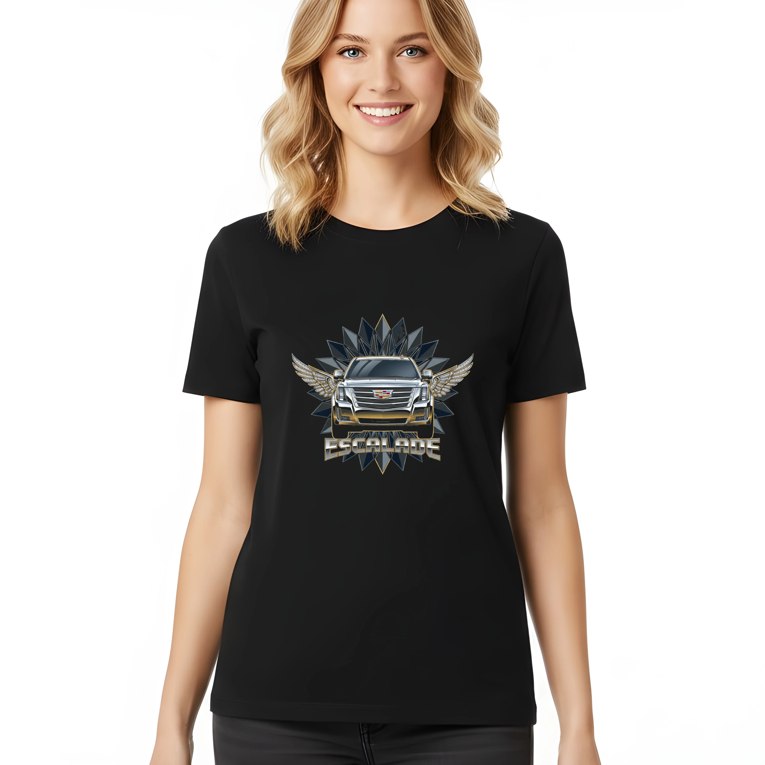 woman_tshirt_black_Escalade_Luxusní_Chromový_Lesk_Zlatých_Křídel_Královská_Přítomnost_Black
