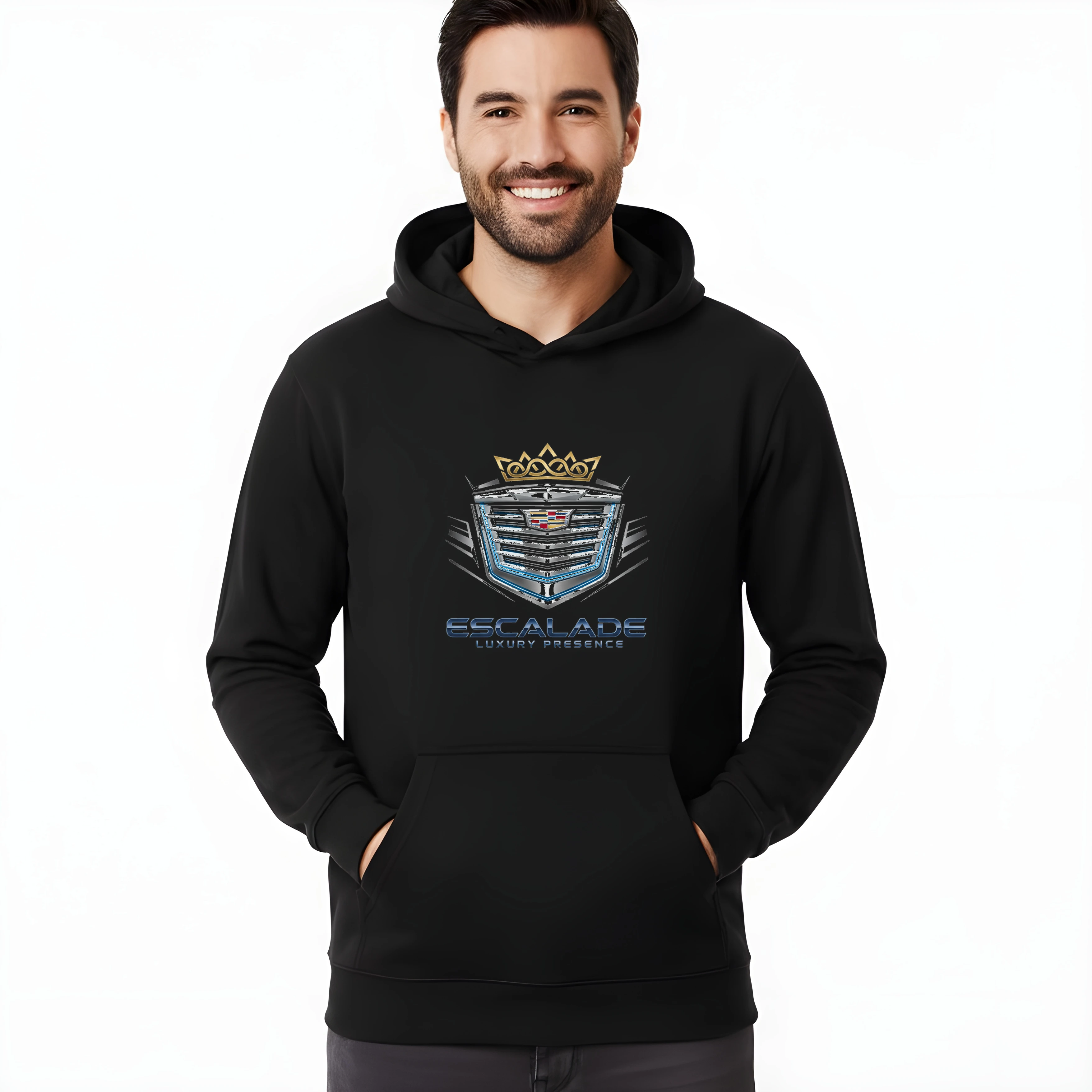 hoodie_black_Královská_Přítomnost_Escalade_Luxusní_Stříbrný_Štít_A_Zlatá_Koruna_Black