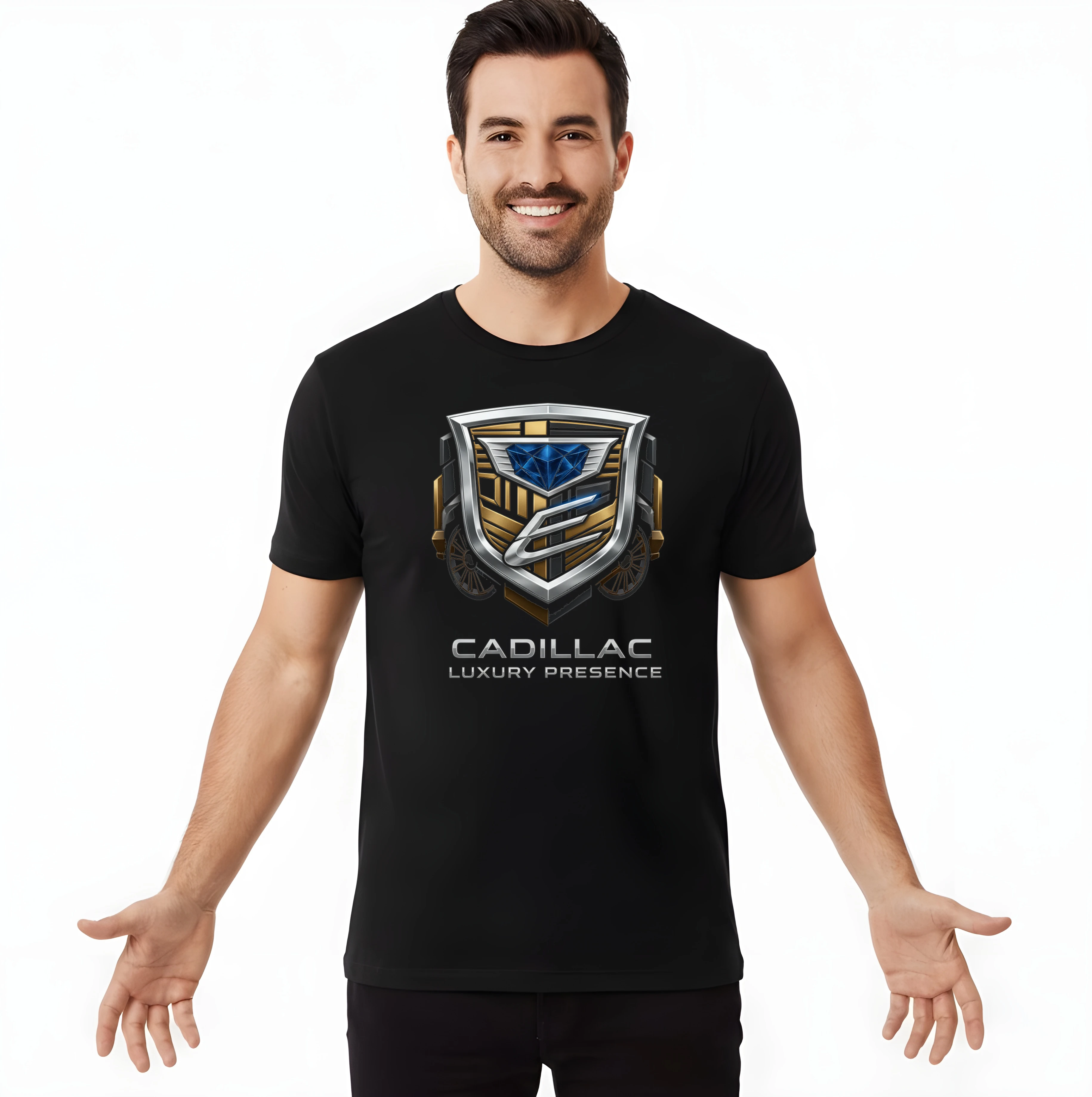 men_tshirt_black_Cadillac_Emblém_Královského_Lesku_A_Luxusní_Přítomnosti_Na_Silnici_Black