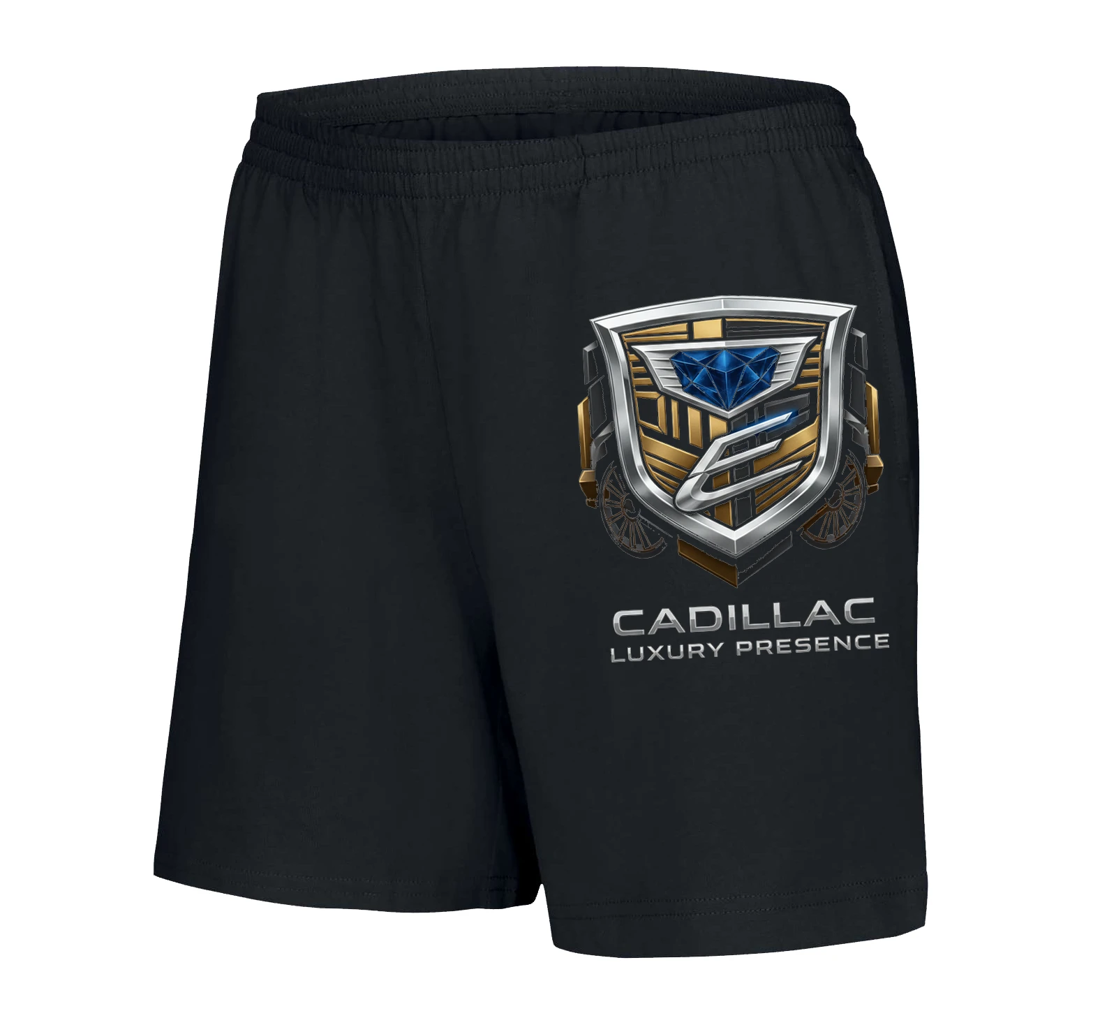 woman_shorts_black_Cadillac_Emblém_Královského_Lesku_A_Luxusní_Přítomnosti_Na_Silnici_Black