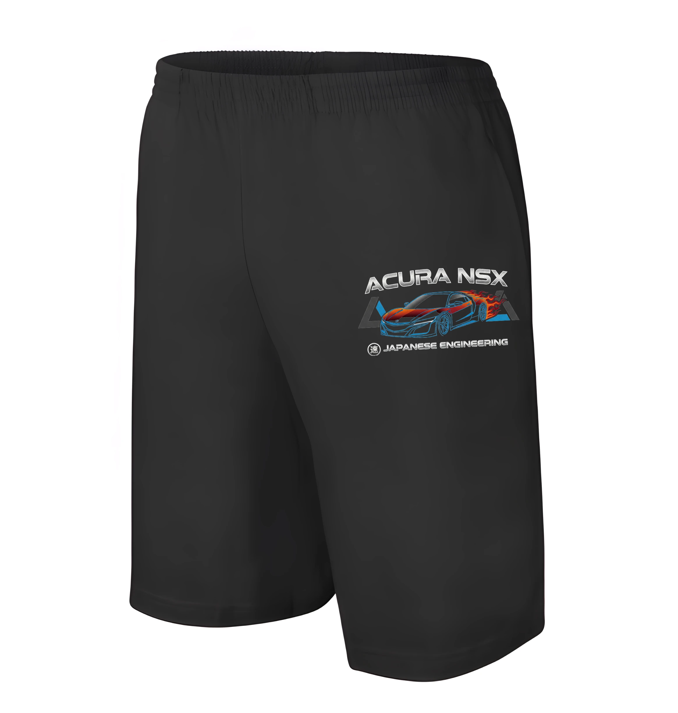 men_shorts_black_Acura_Nsx_Japonská_Inženýrská_Legenda_Plameny_Rychlost_A_Styl_Black_uptop