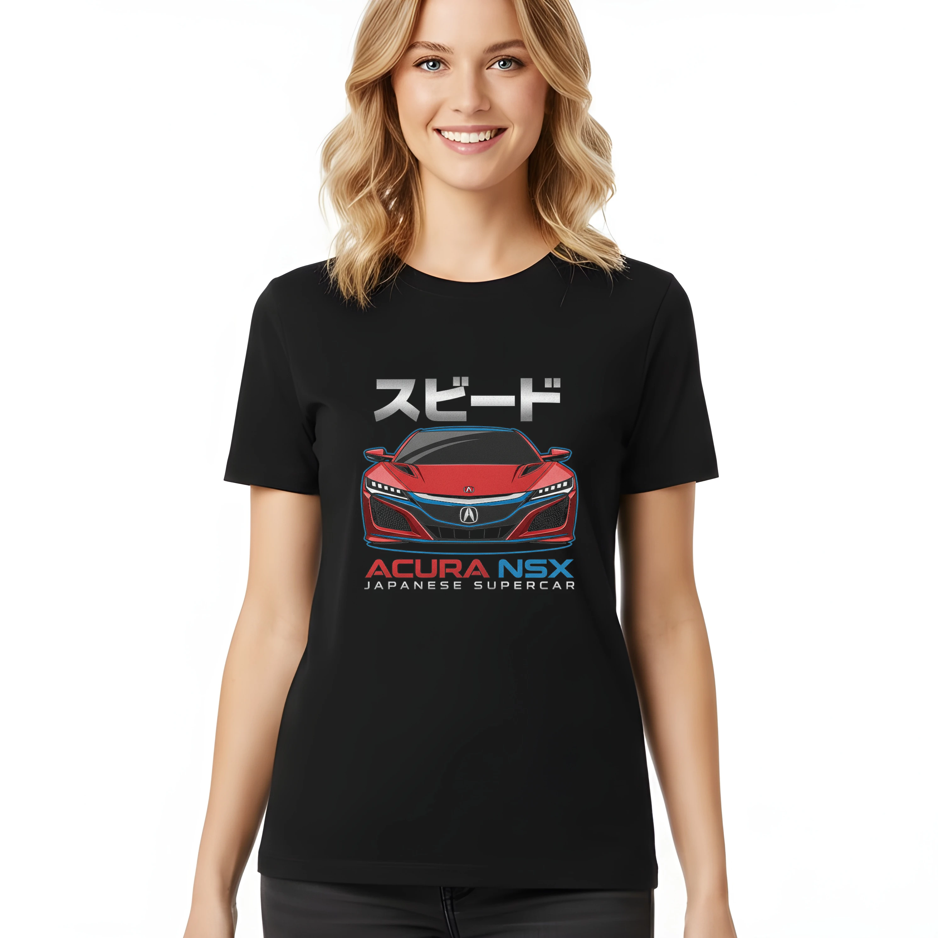 woman_tshirt_black_Acura_Nsx_Ikonické_Japonské_Superauto_Červená_Síla_Rychlosti_A_Designu_Black
