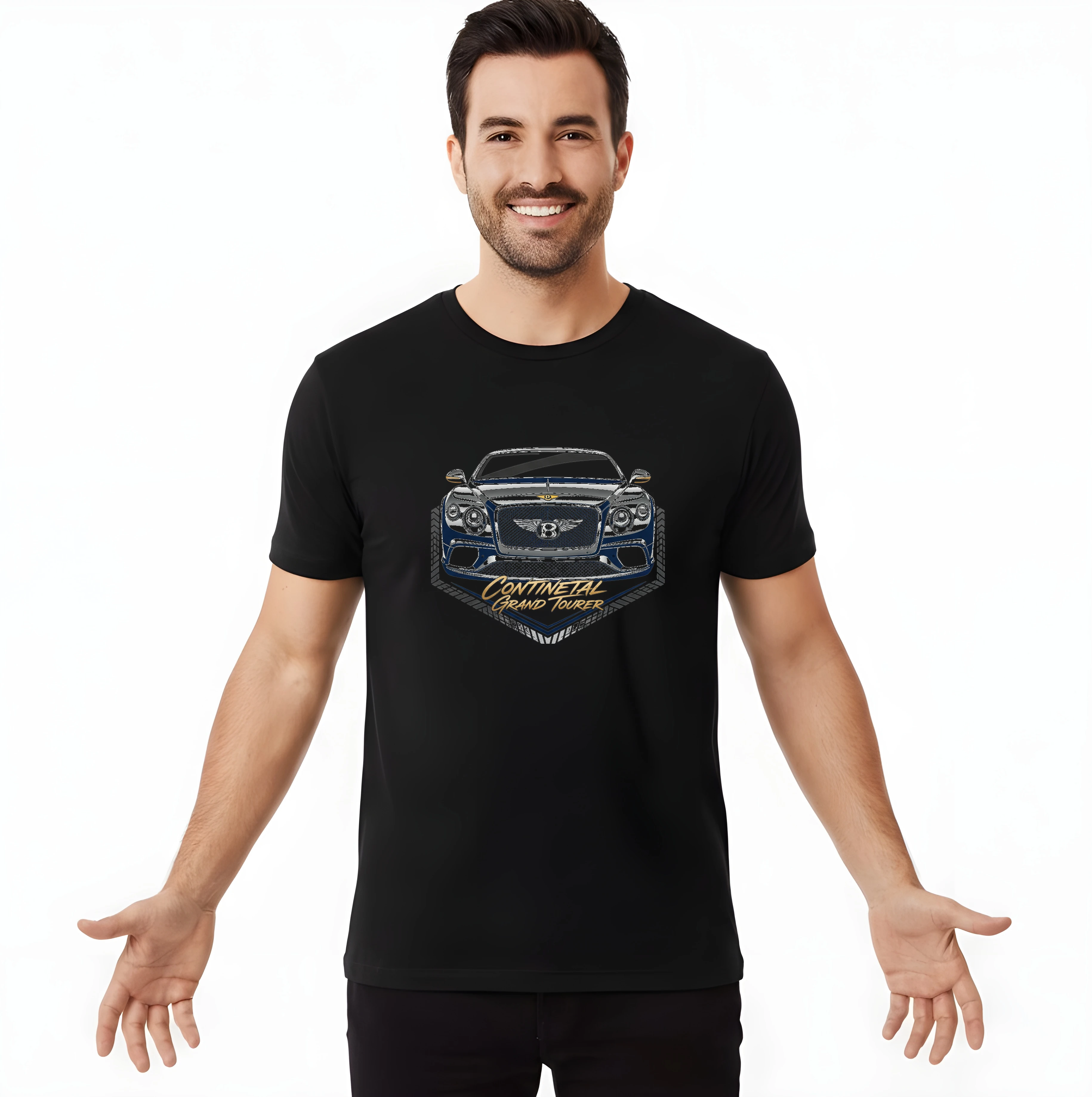 men_tshirt_black_Královská_Jízda_Bentley_Continental_Grand_Tourer_V_Zlatém_Tónu_Black