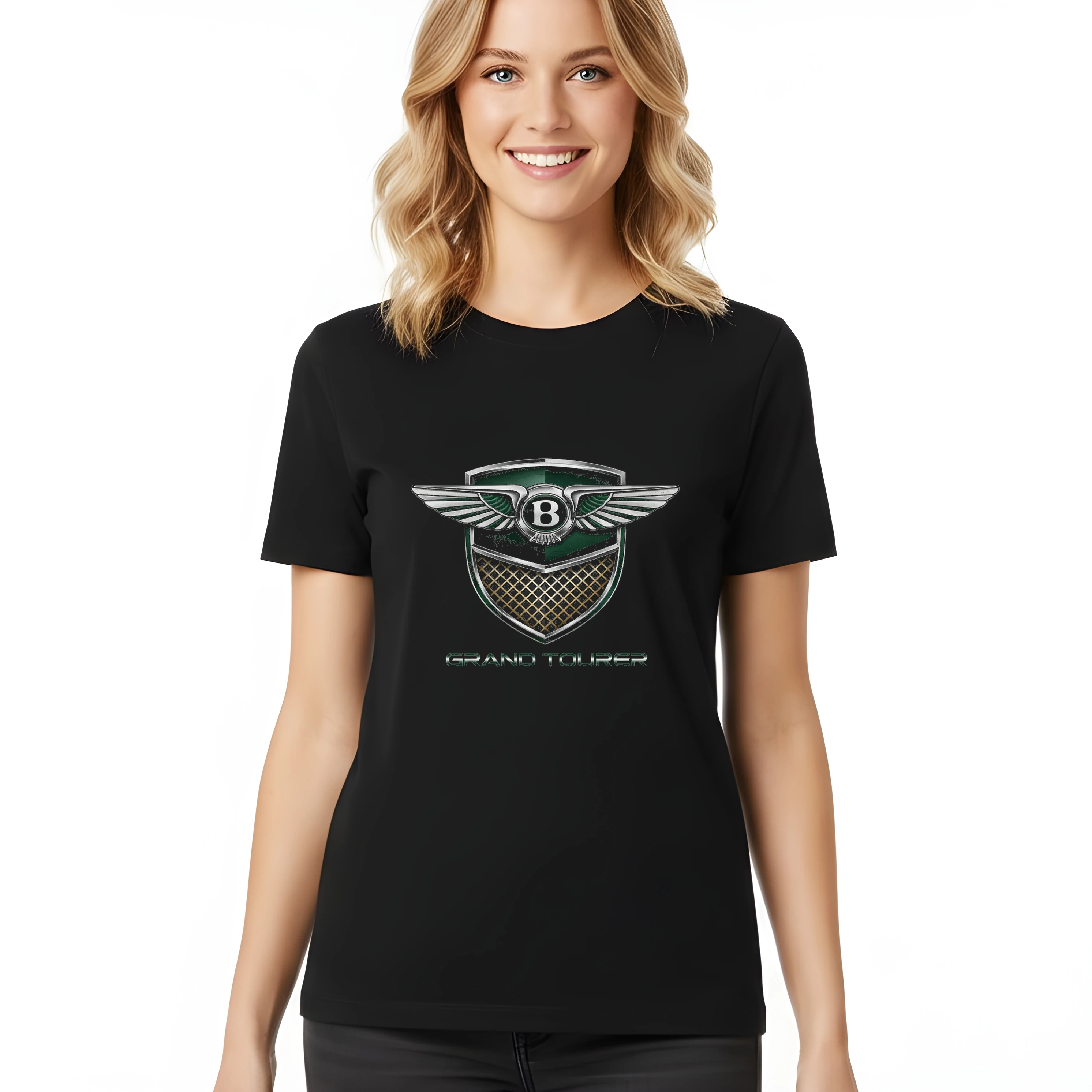 woman_tshirt_black_Královské_Křídlo_A_Zelený_Štít_Grand_Tourer_Luxusní_Ikona_Black