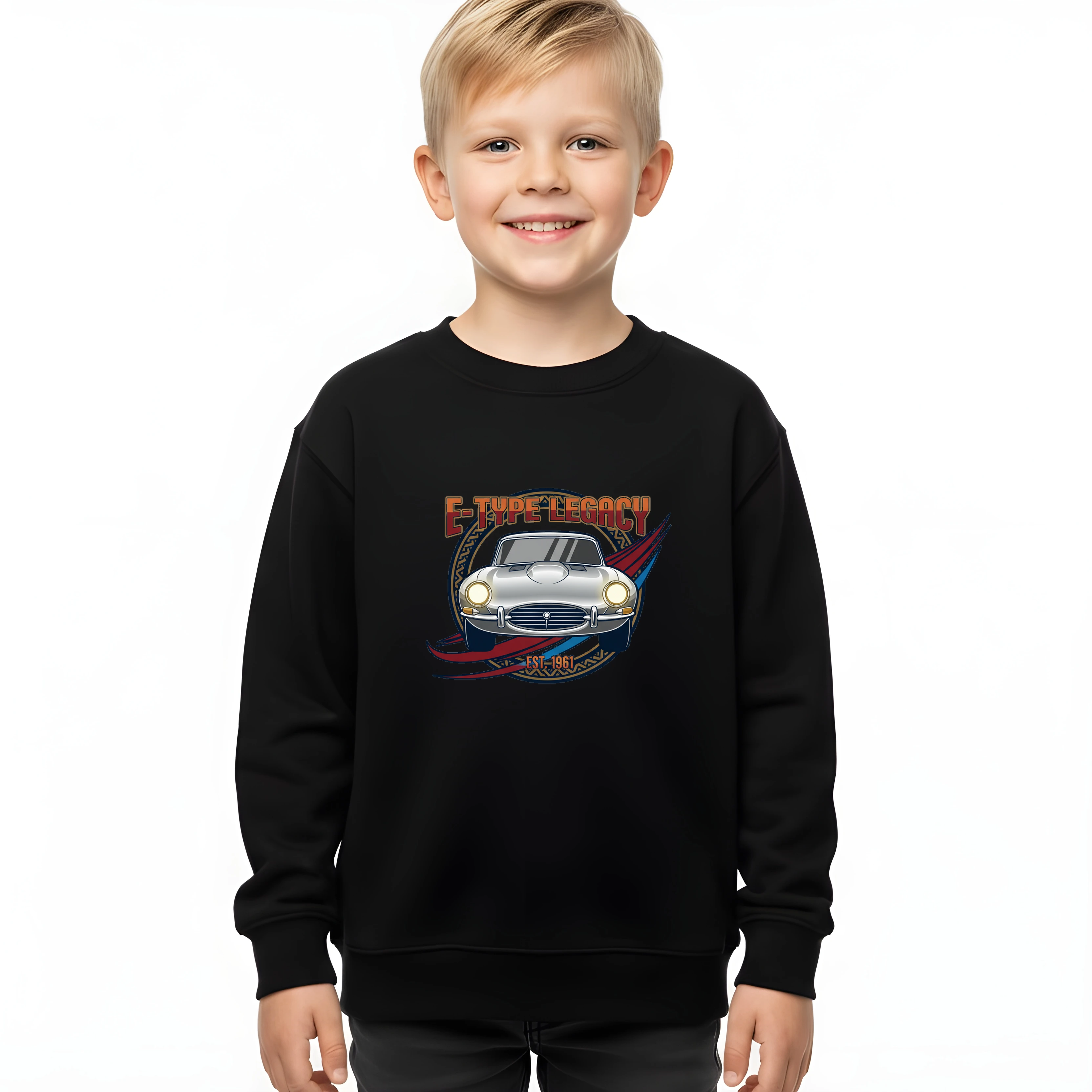 kids_sweatshirt_black_Etype_Legendární_Krása_Britské_Ikony_Retro_Styl_1961_Black