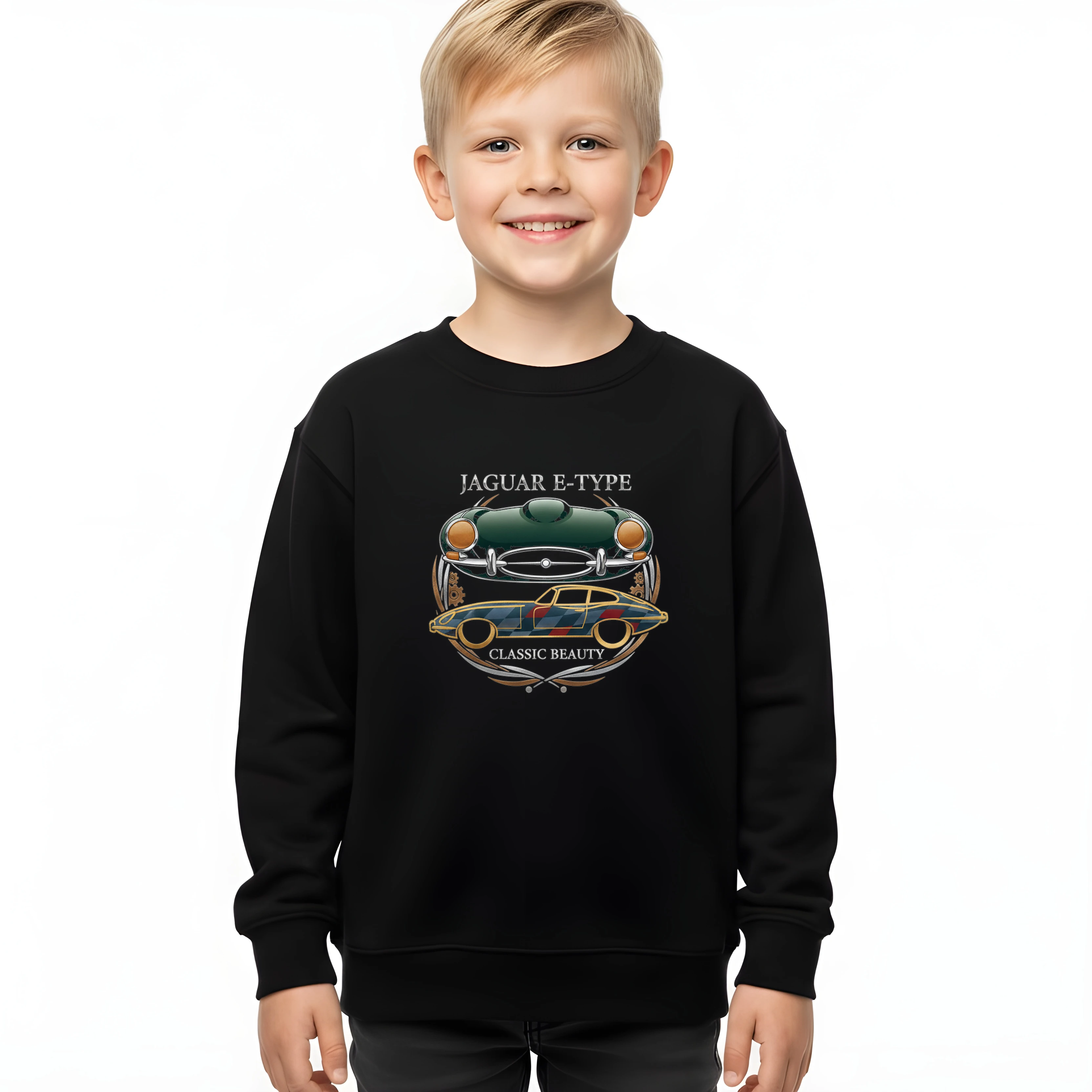 kids_sweatshirt_black_Jaguar_Etype_Klasická_Krása_Britského_Sportovního_Vozu_V_Retro_Stylu_Black
