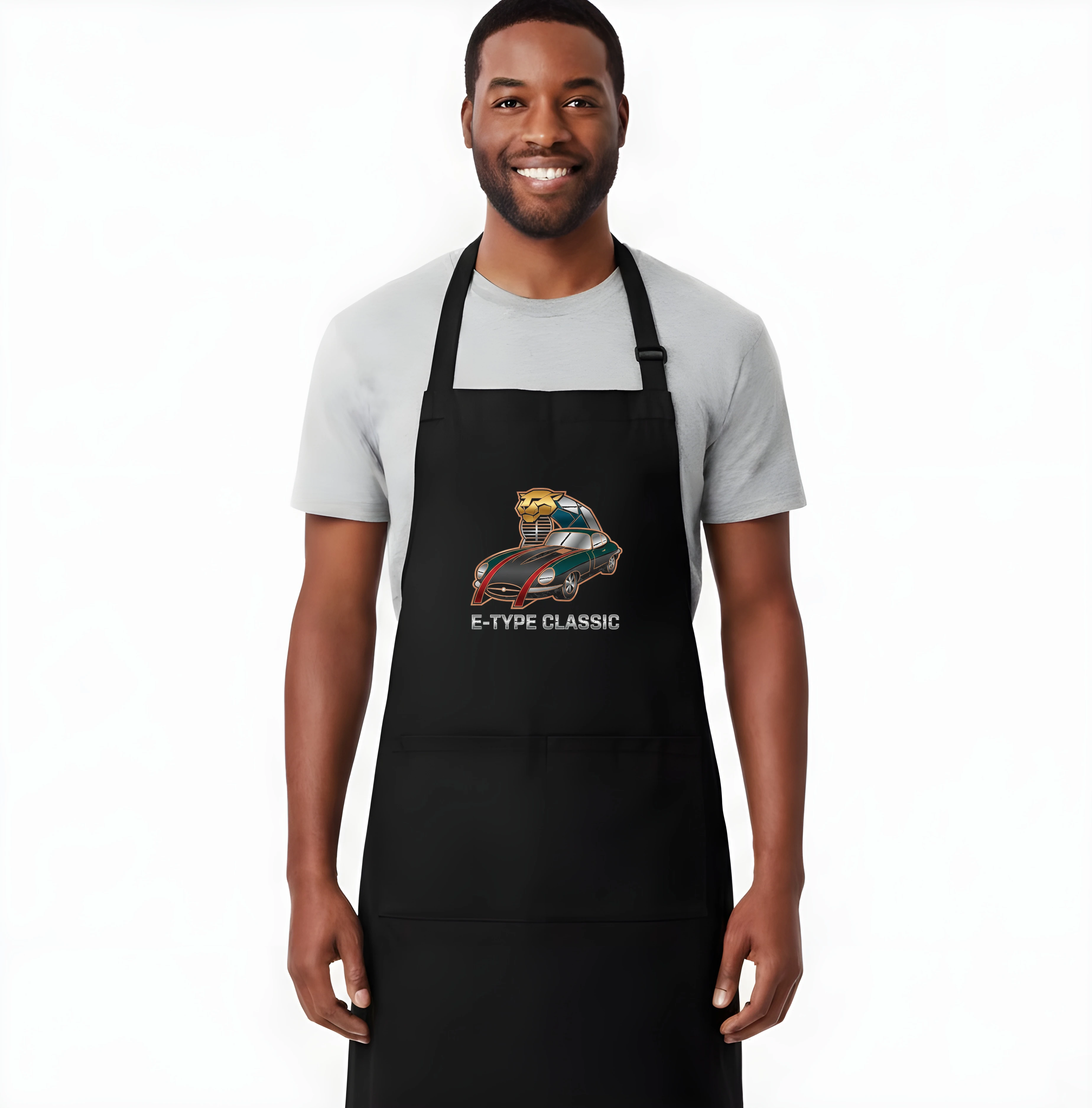 apron_black_Etype_Classic_Jaguarův_Zlatý_Gepard_Klasická_Krása_A_Síla_Black