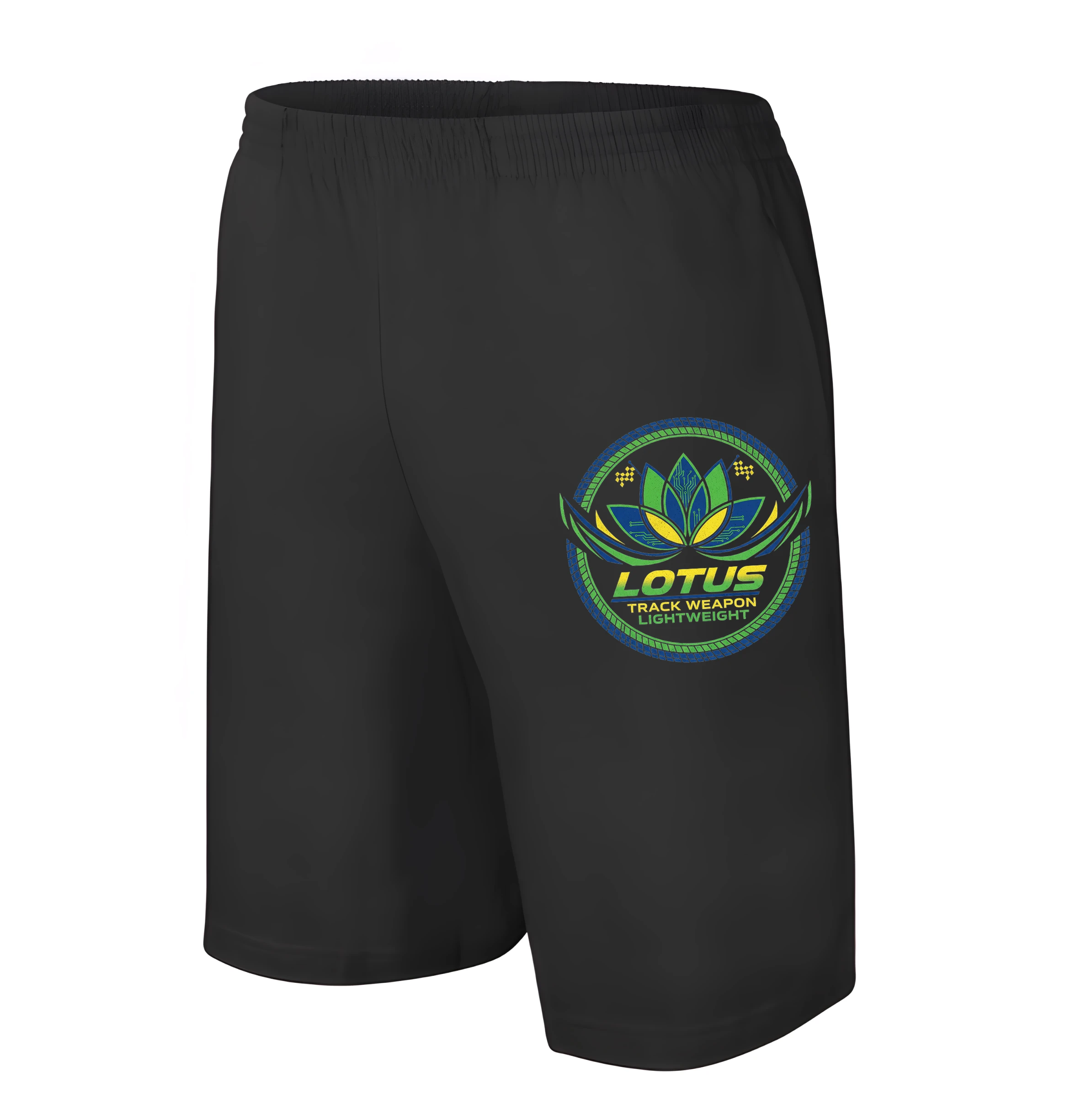 men_shorts_black_Lotus_Lehký_Závodní_Symbol_Digitální_Lotos_Pneumatický_Okruh_A_Rychlost_Black