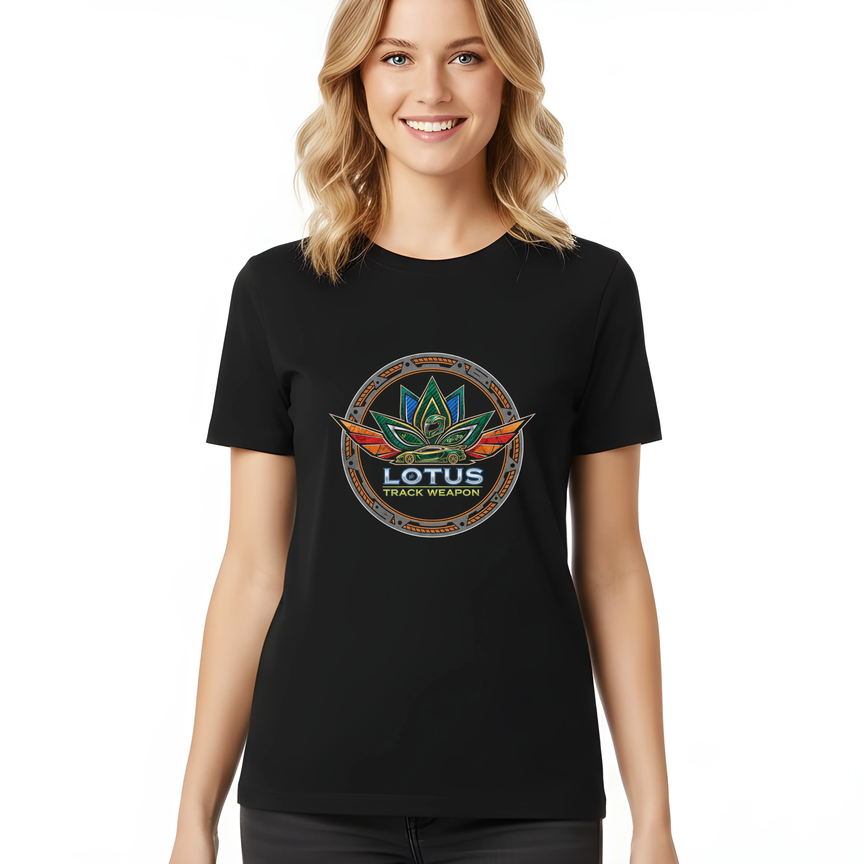 woman_tshirt_black_Lotus_Okruhová_Síla_Zelená_Zbraň_Rychlosti_A_Závodního_Šarmu_Black