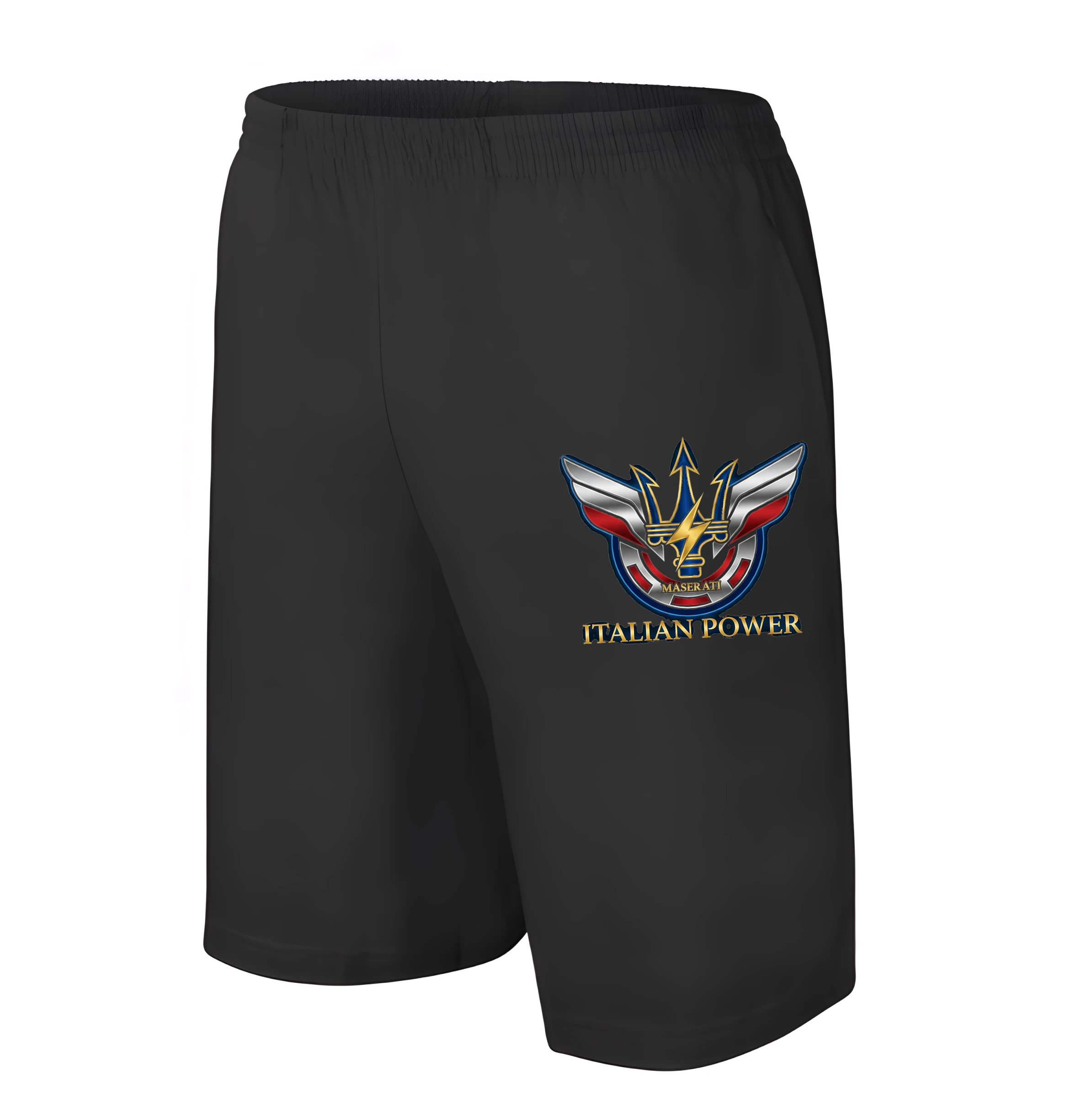 men_shorts_black_Mistrovský_Italský_Trojzubec_Maserati_Síla_Italian_Power_V_Lesklém_Štítu_Black