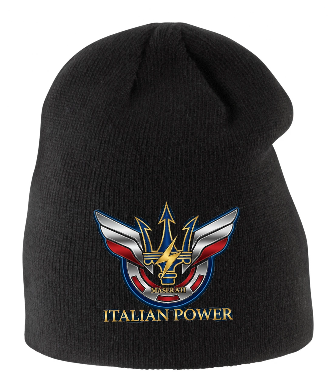 Dětská zimní čepice Mistrovský Italský Trojzubec Maserati Síla Italian Power V Lesklém Štítu