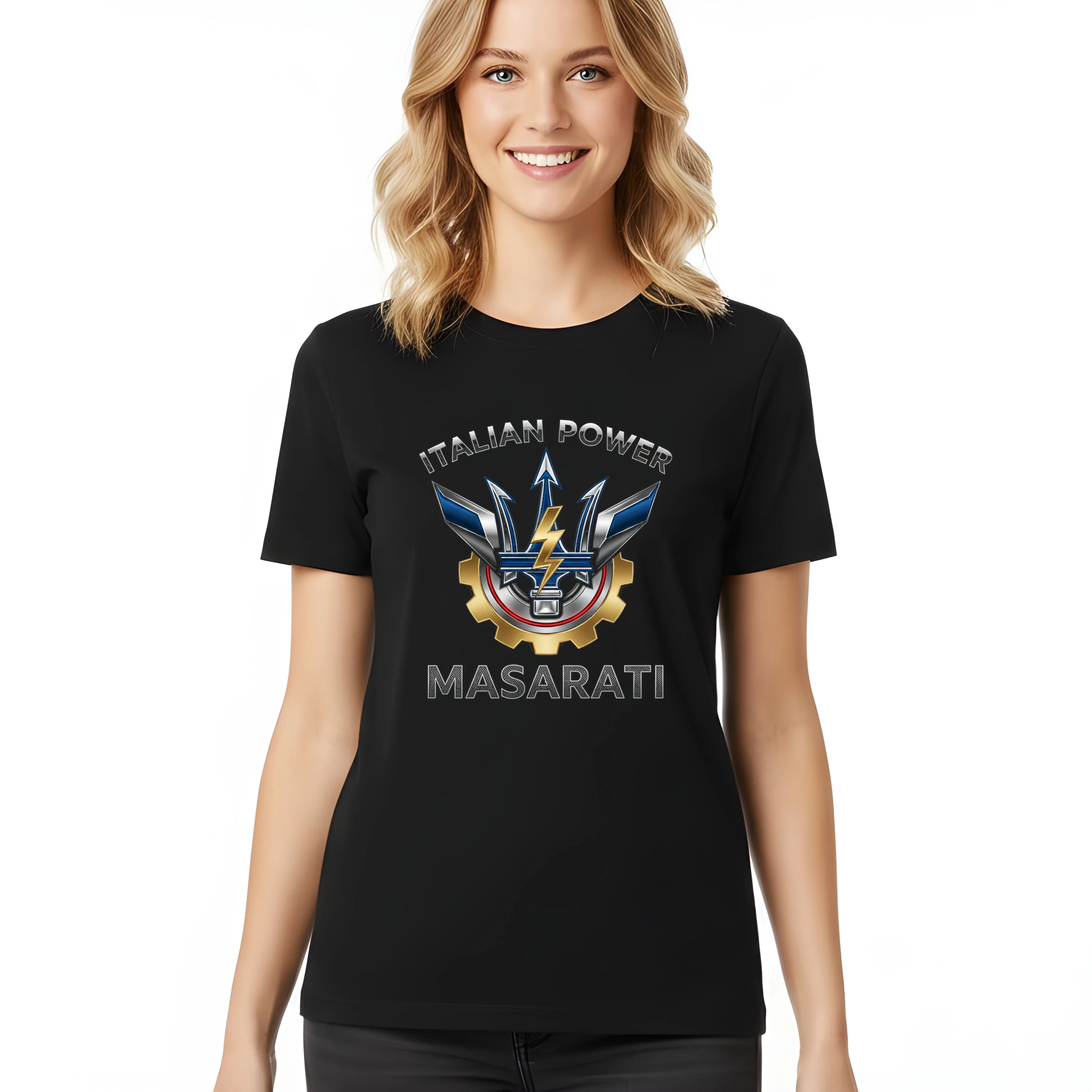 Dámske tričko Talianska Sila Trojzubca Luxusný Výkon Italian Power A Motoršportová Ikona