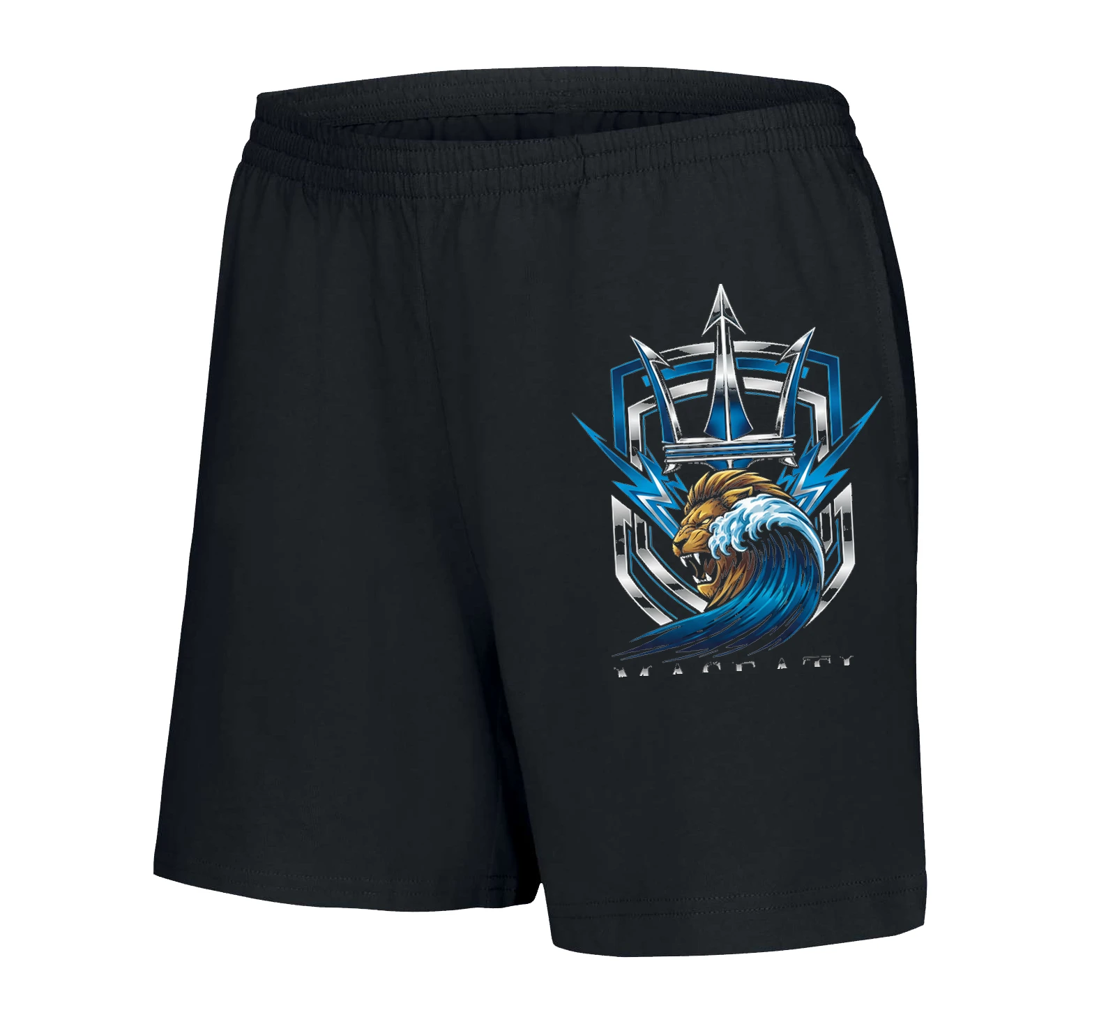 woman_shorts_black_Královský_Třízubec_Lví_Síla_Oceánská_Vlna_A_Elektrické_Blesky_Black