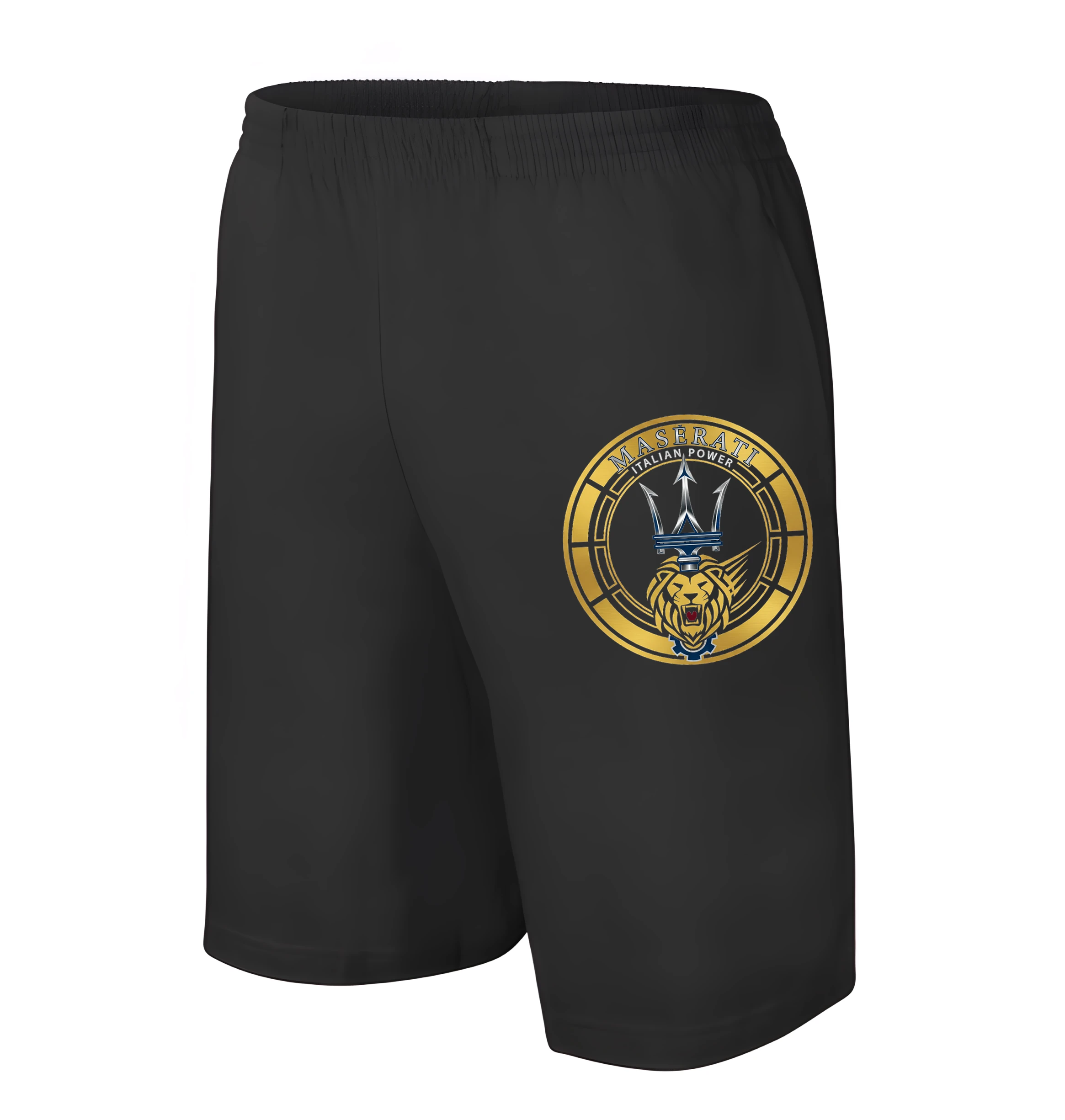 men_shorts_black_Maserati_Zlatý_Trojzubec_A_Řvoucí_Lev_Italská_Výkonová_Ikona_Black