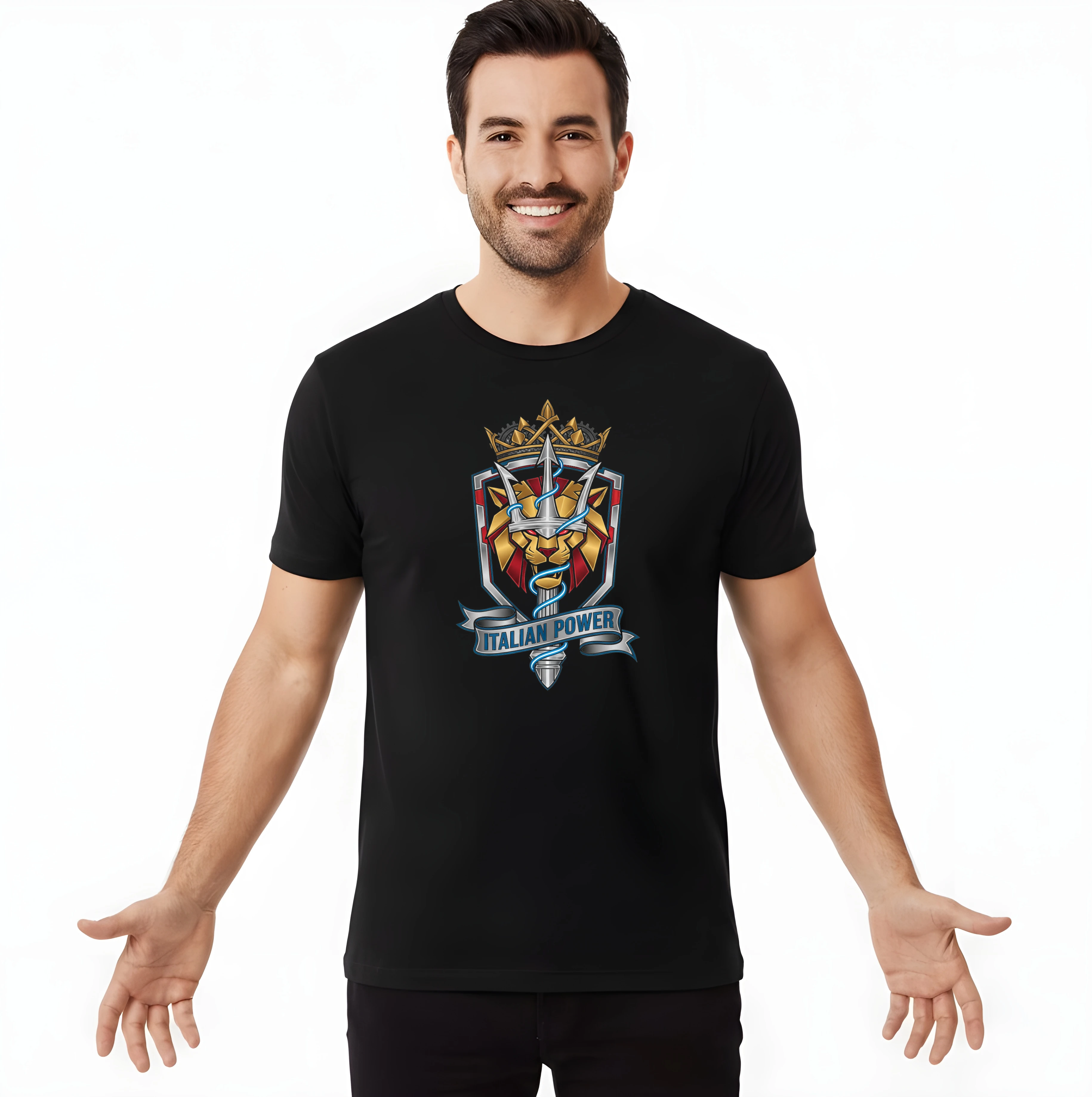 men_tshirt_black_Královský_Lví_Štít_S_Trojzubcem_Italian_Power_Black