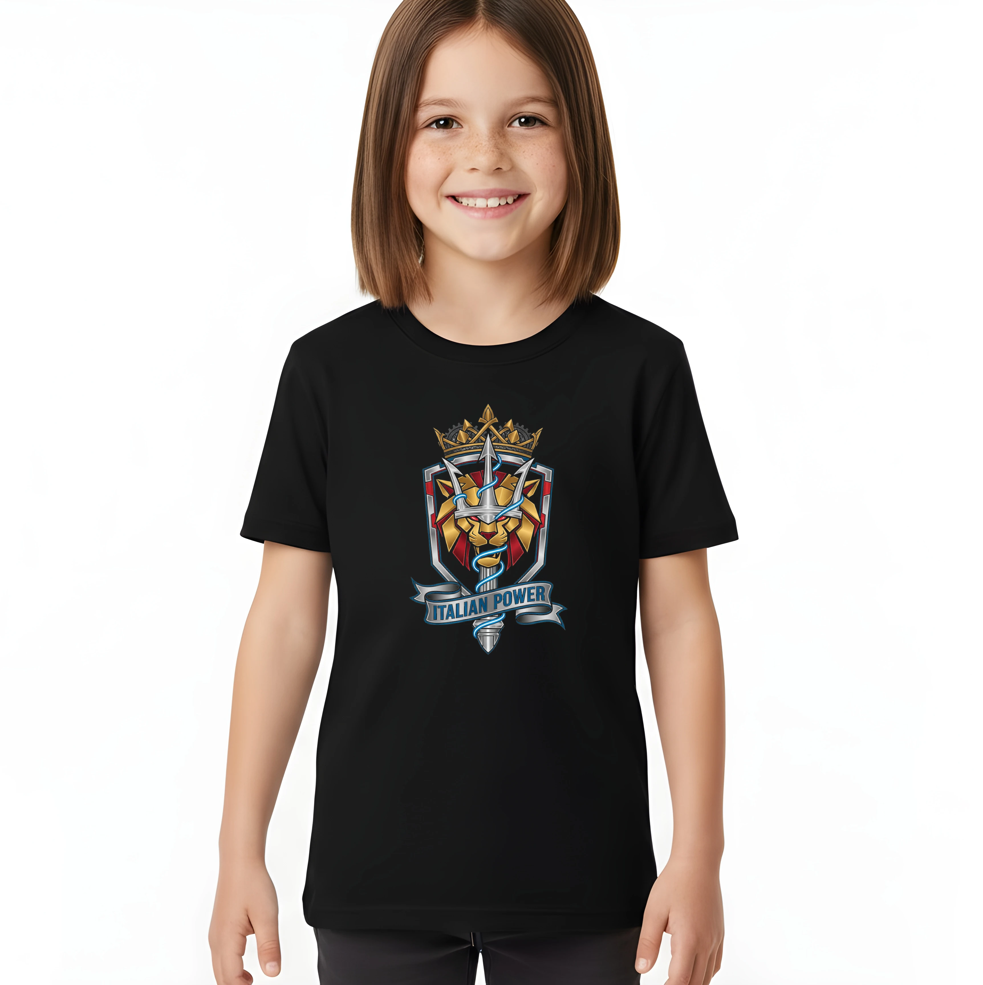 kids_tshirt_black_Královský_Lví_Štít_S_Trojzubcem_Italian_Power_Black