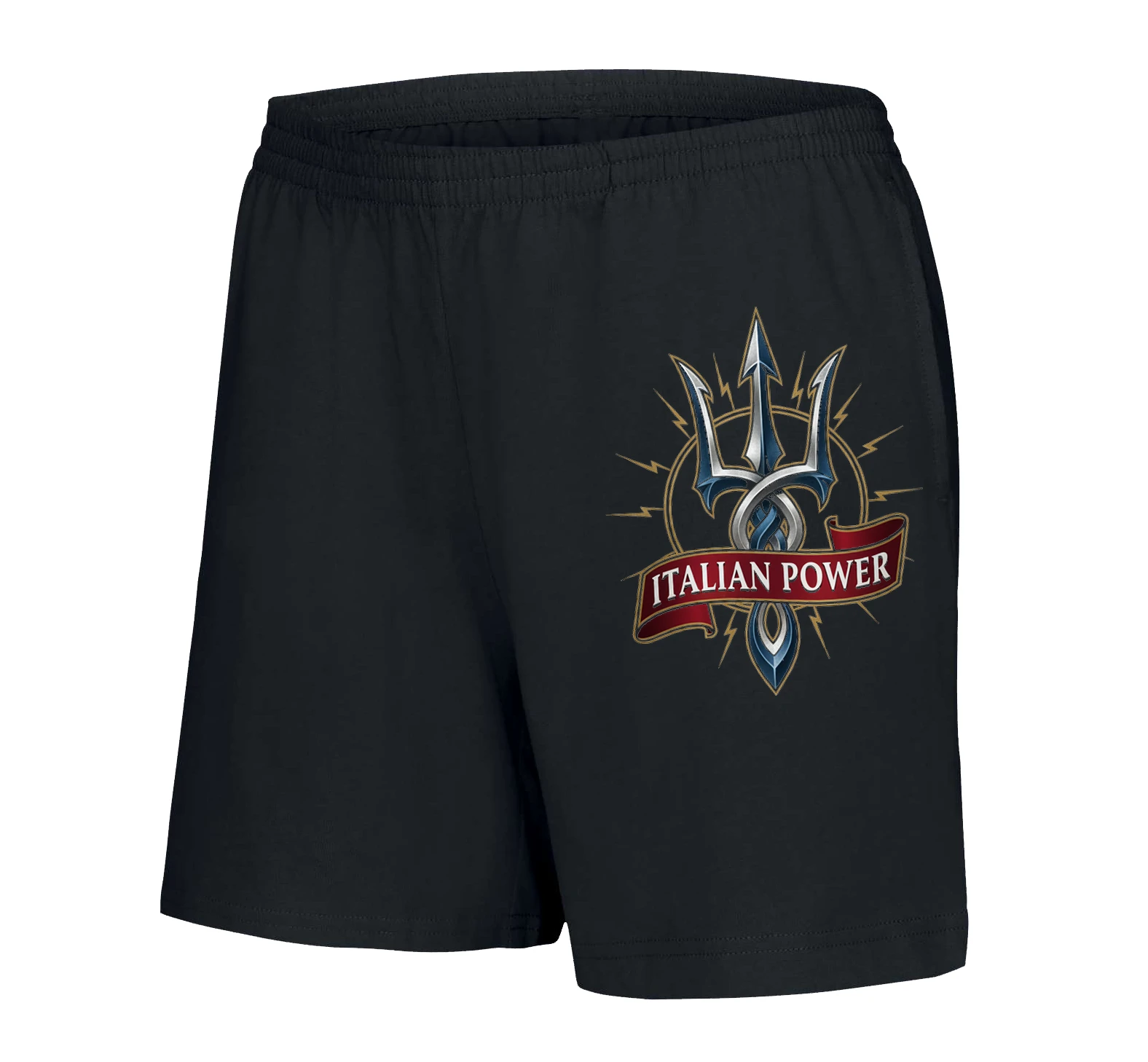 woman_shorts_black_Mořský_Tritonův_Trojzubec_A_Hrdost_Itálie_Italian_Power_Emblém_Síla_Black