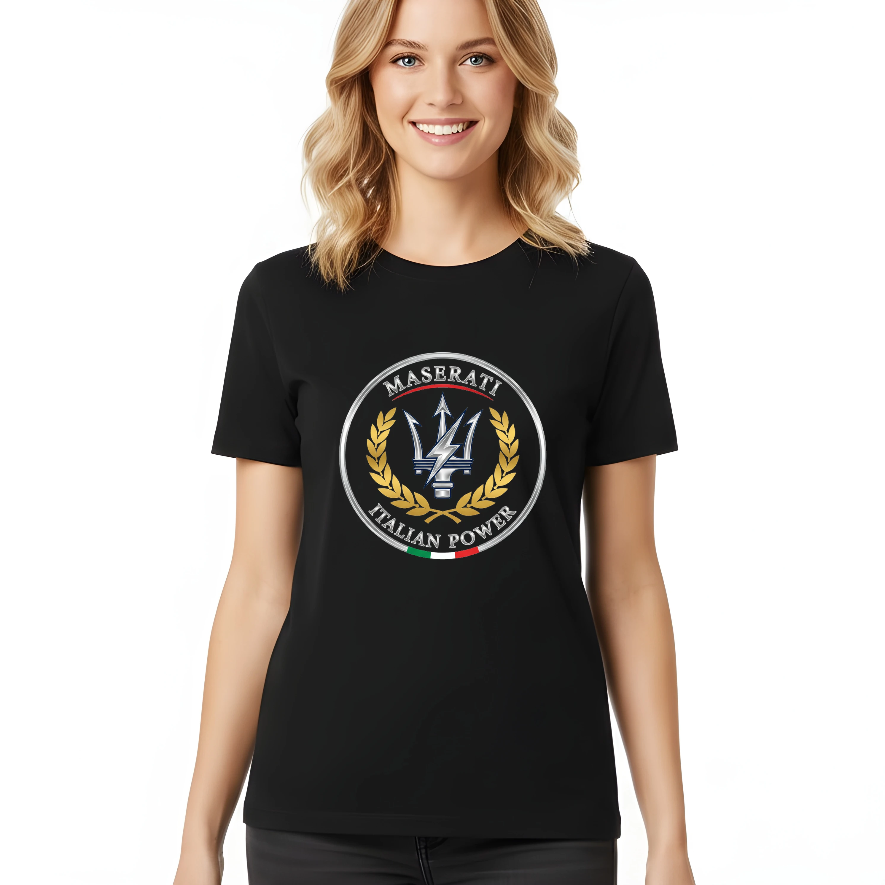 Dámské tričko Maserati Trident  Italská Síla Zlatý Vavřín A Hrdý Italian Power