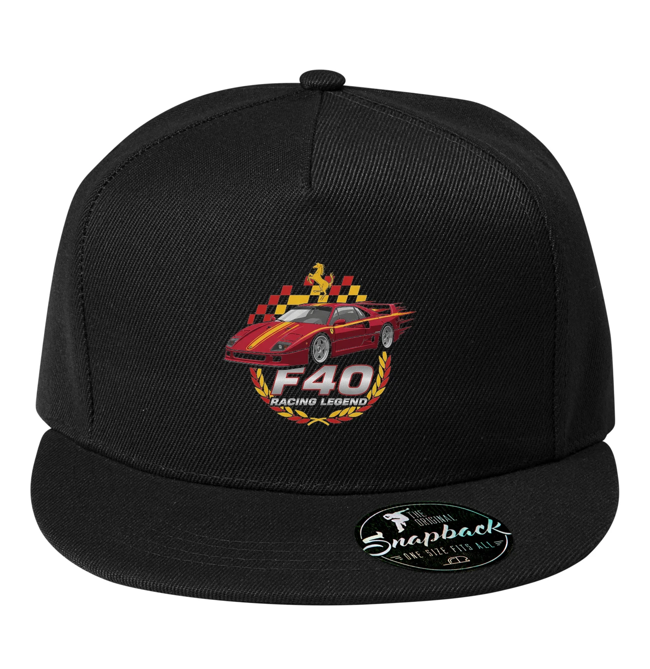 snapback_black_Legendární_F40_Racing_Legend_Plameny_Rychlost_A_Vášeň_Black
