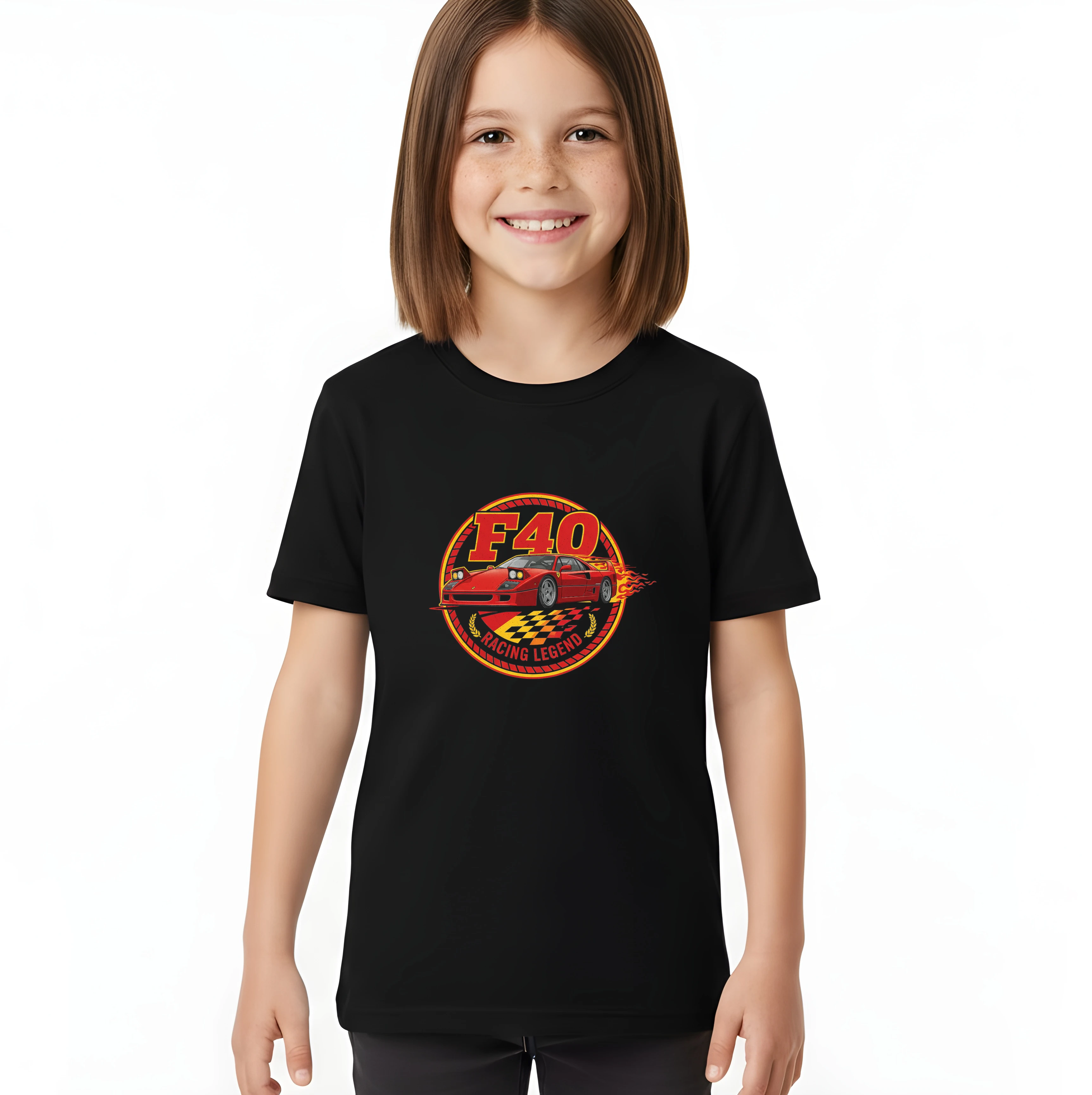 kids_tshirt_black_Legendární_Ferrari_F40_Racing_Legend_Oheň_Rychlost_A_Okruhová_Vášeň_Black