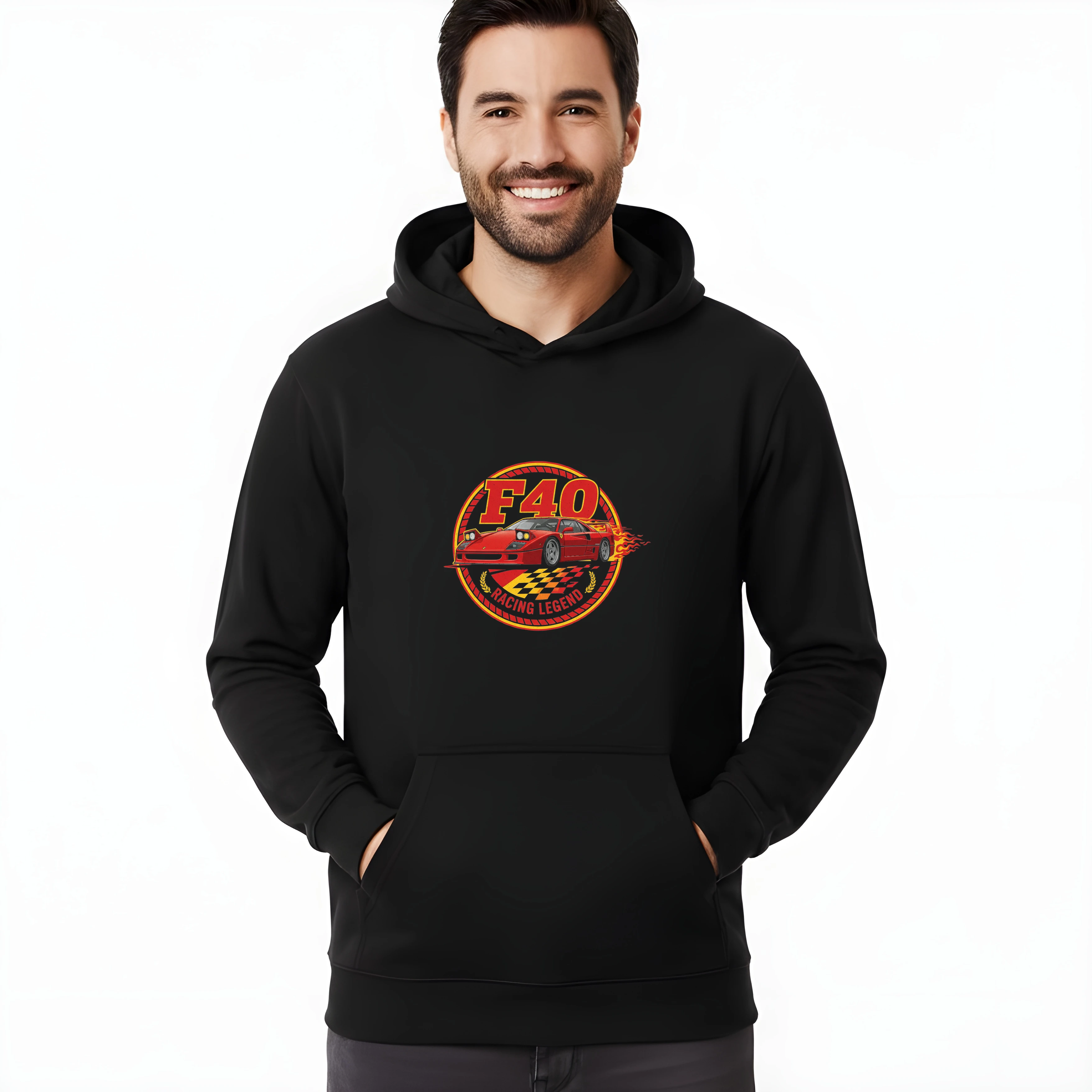 hoodie_black_Legendární_Ferrari_F40_Racing_Legend_Oheň_Rychlost_A_Okruhová_Vášeň_Black