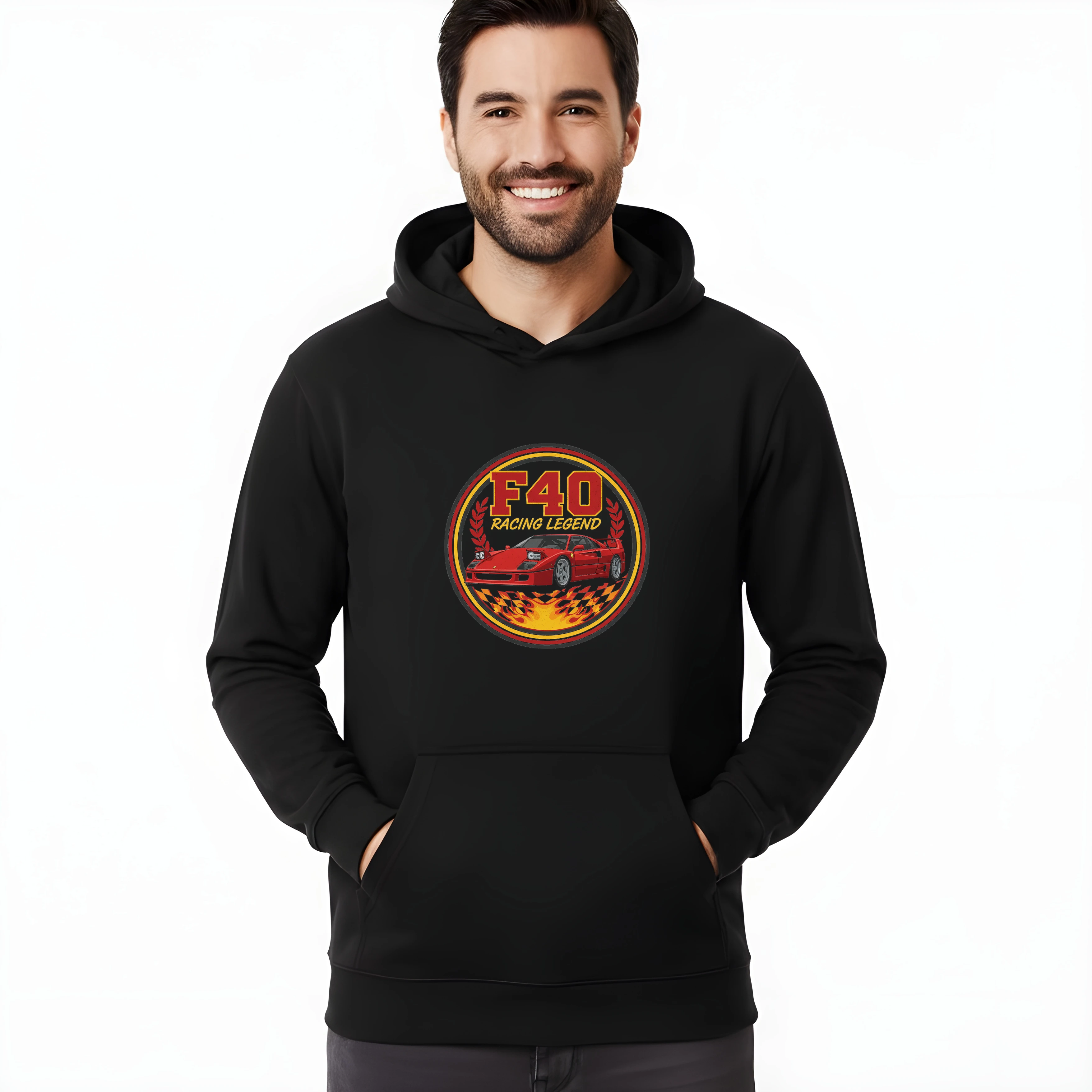 hoodie_black_Ferrari_F40_Racing_Legend_Plamenná_Ikona_Závodních_Tratí_Black