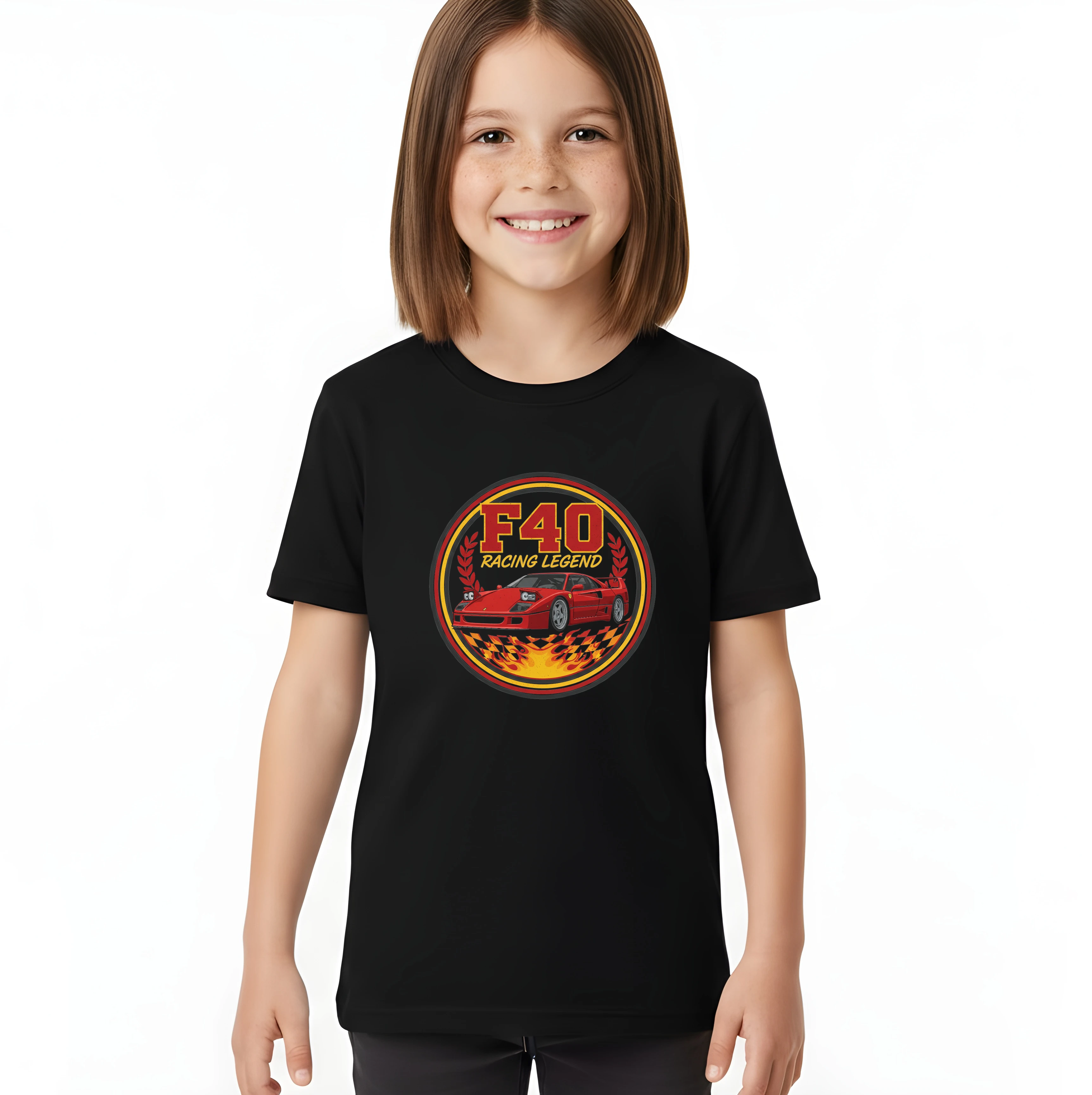 kids_tshirt_black_Ferrari_F40_Racing_Legend_Plamenná_Ikona_Závodních_Tratí_Black