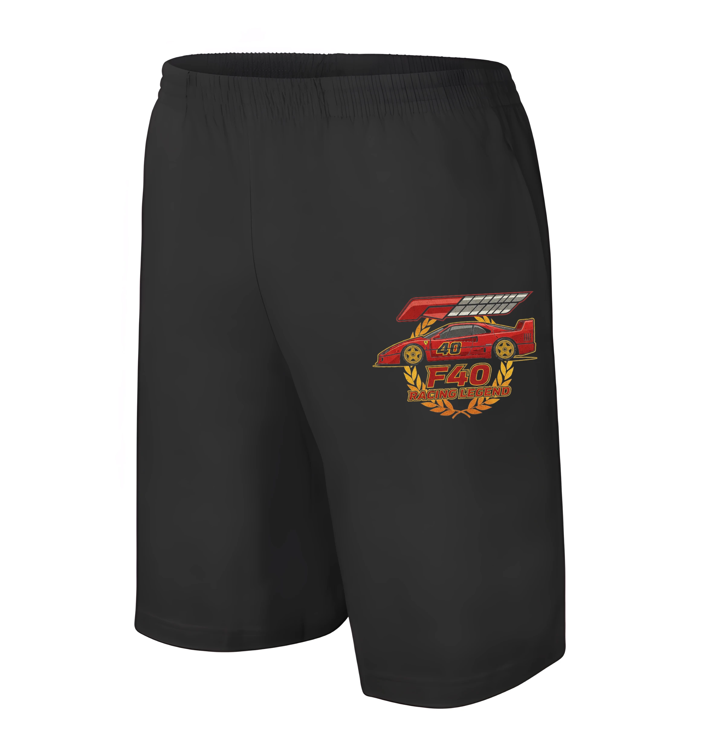 men_shorts_black_Rudá_Ikona_Závodů_Ferrari_F40_Racing_Legend_S_Vavřínem_A_Křídlem_Black