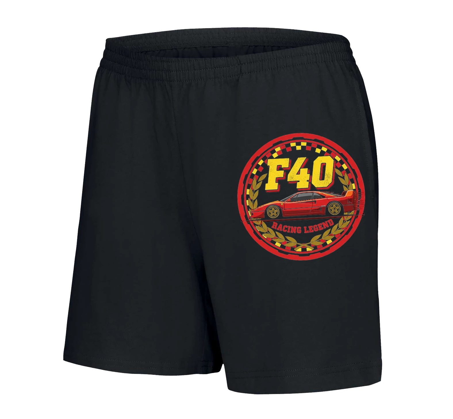woman_shorts_black_Ikonická_Ferrari_F40_Červená_Racing_Legend_Rychlá_Závodní_Vášeň_Black