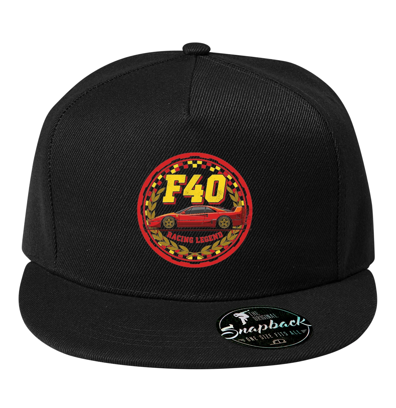 snapback_black_Ikonická_Ferrari_F40_Červená_Racing_Legend_Rychlá_Závodní_Vášeň_Black