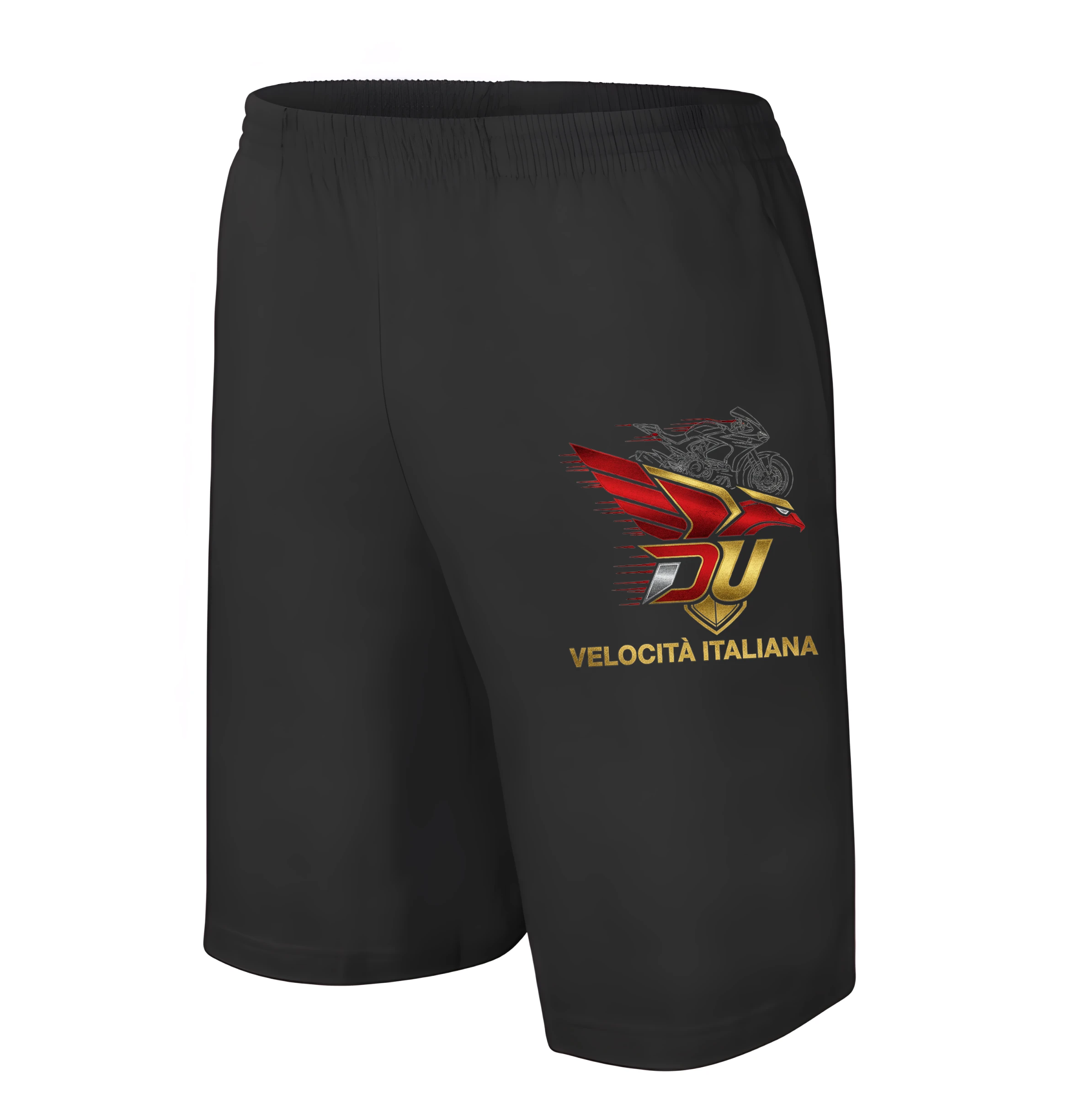 men_shorts_black_Okřídlená_Italská_Rychlost_Ducati_Zlatý_Sokol_Adrenalinové_Jízdy_Black