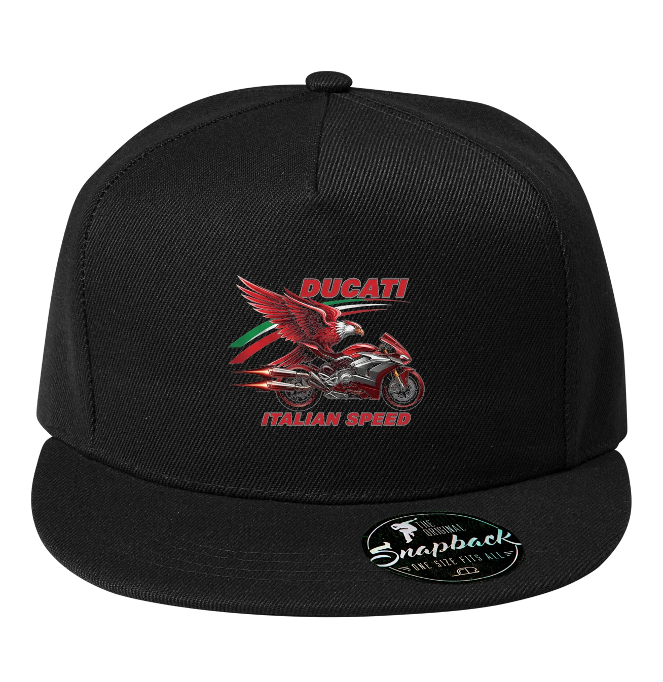 snapback_black_Ducati_Italská_Rychlost_Orel_Plameny_A_Závodní_Vášeň_Black