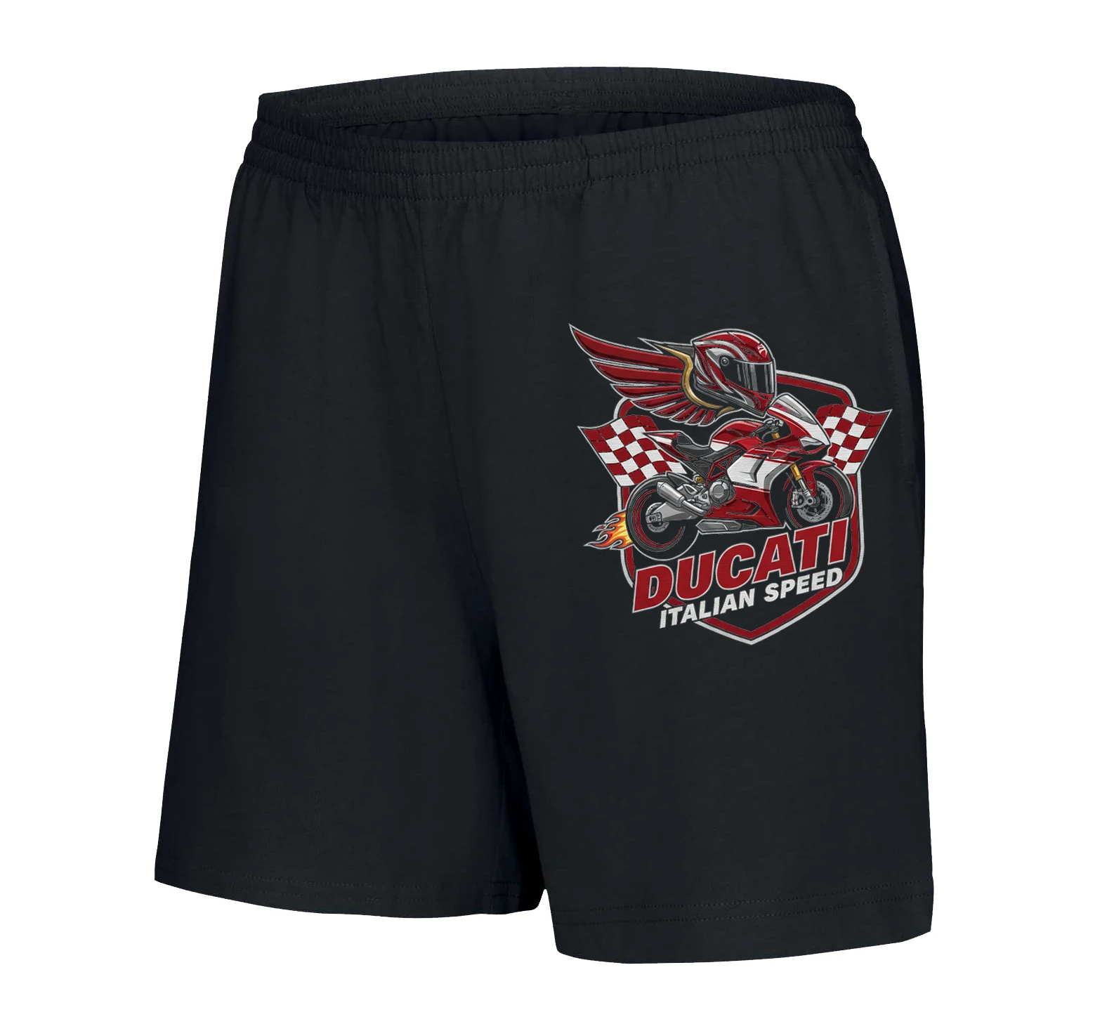 Dámske šortky Ducati Talianska Sila Rýchlosti Okrídlený Motocykel A Šachovnicový Víťaz