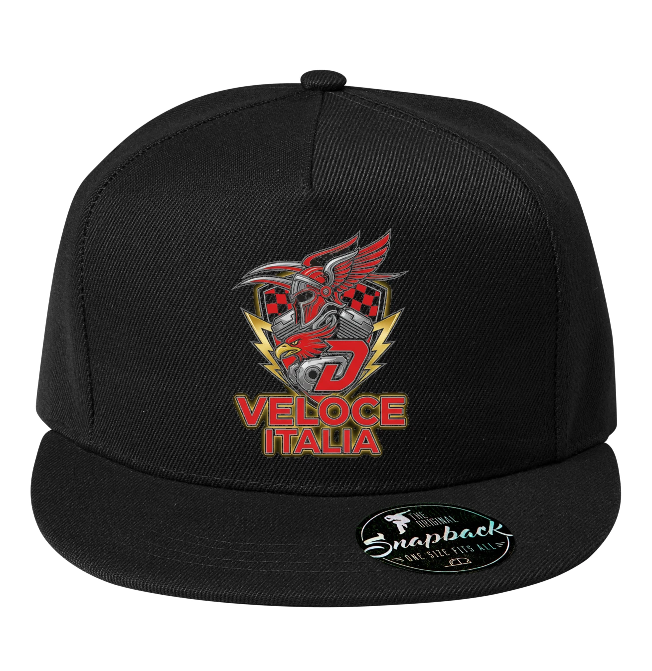 snapback_black_Ohnivý_Orel_Ducati_Veloce_Itálie_Adrenalin_Řev_Rychlostí_Black