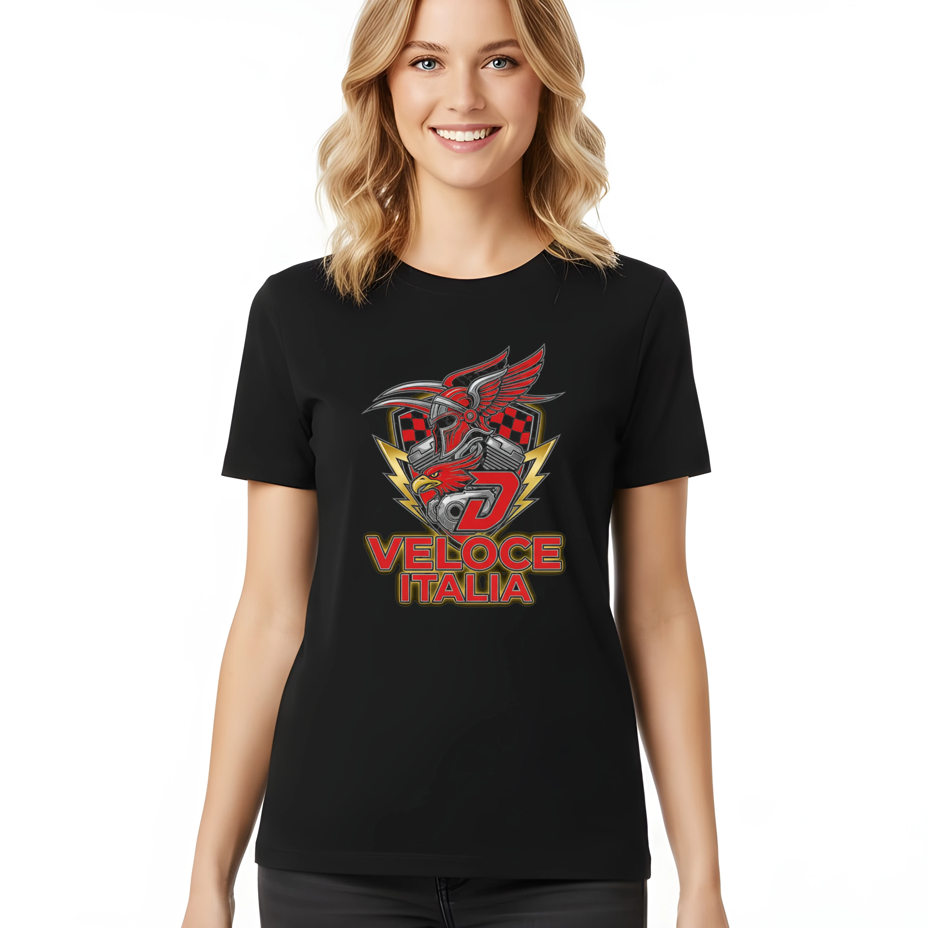 woman_tshirt_black_Ohnivý_Orel_Ducati_Veloce_Itálie_Adrenalin_Řev_Rychlostí_Black