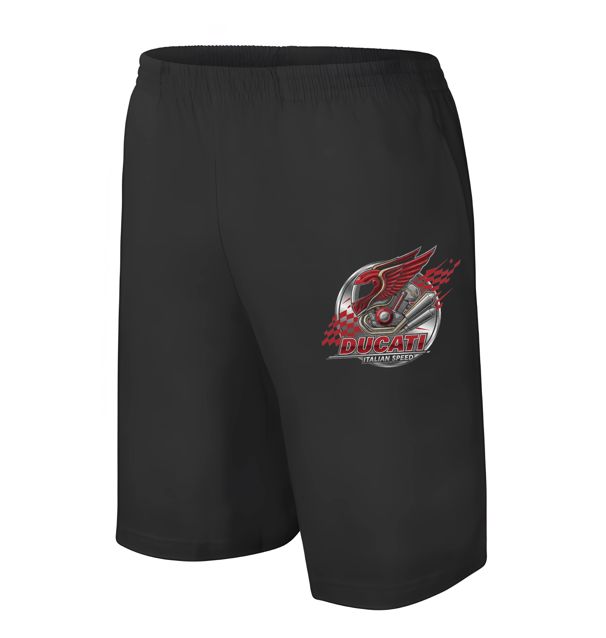 men_shorts_black_Ducati_Ohnivé_Křídlo_Motoru_Italská_Síla_A_Nezkrotná_Rychlost_Black