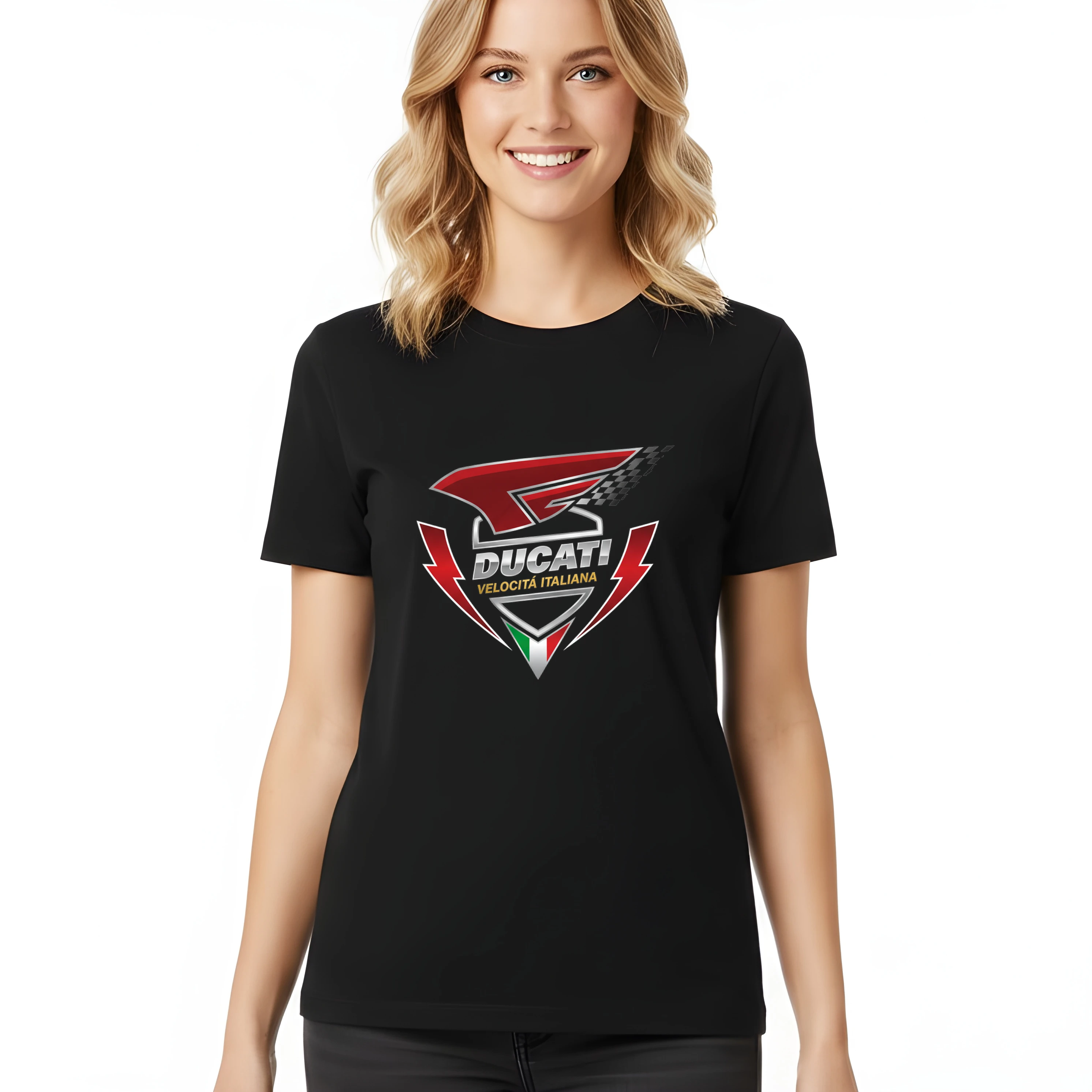woman_tshirt_black_Ducati_Italská_Rychlost_A_Závodní_Vášeň_Síla_Styl_A_Tradice_Black